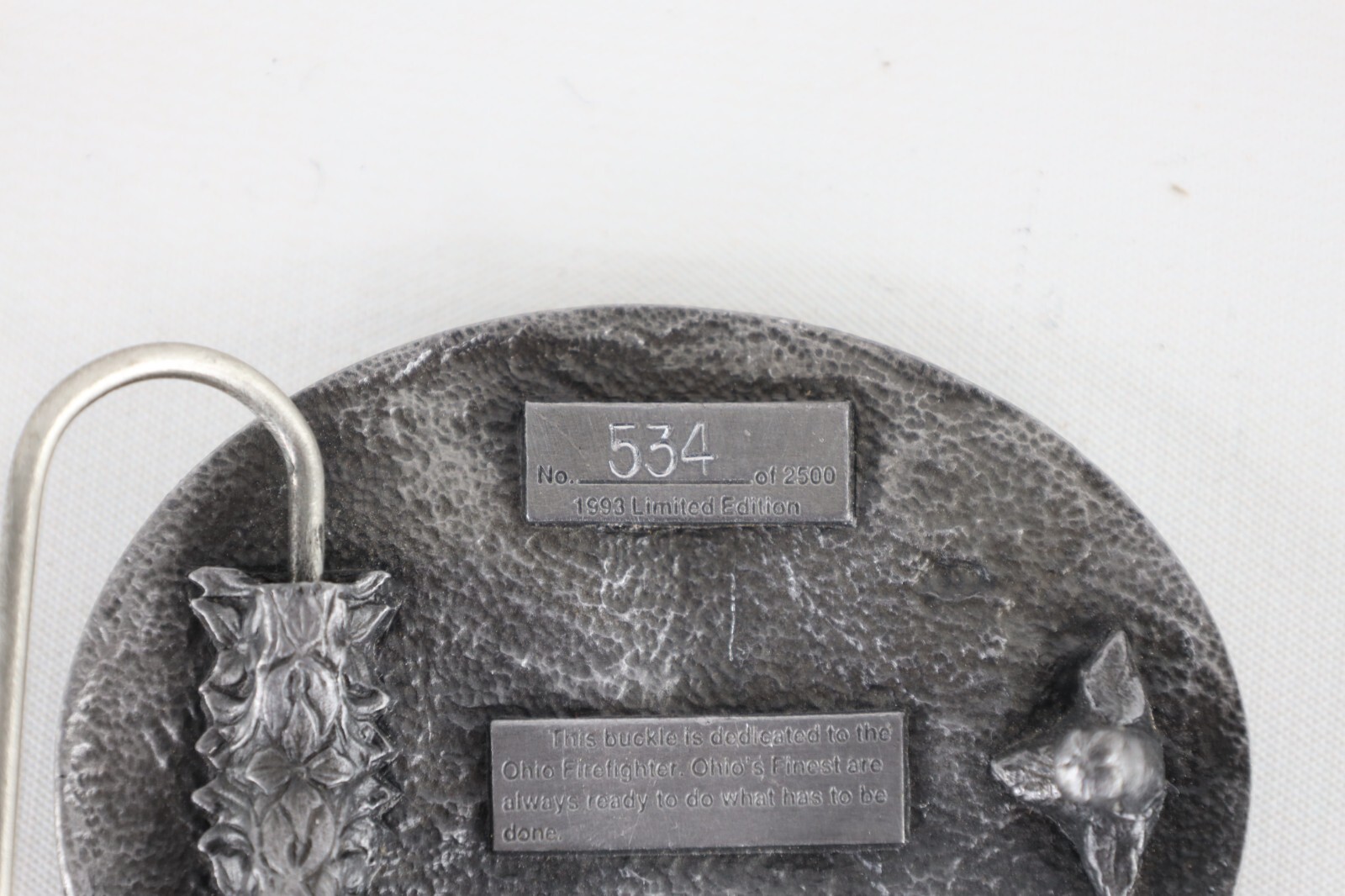 Vintage 90s Limited Edition Numbered 1993 Ohio Firefighter Belt Buckle Pewter
