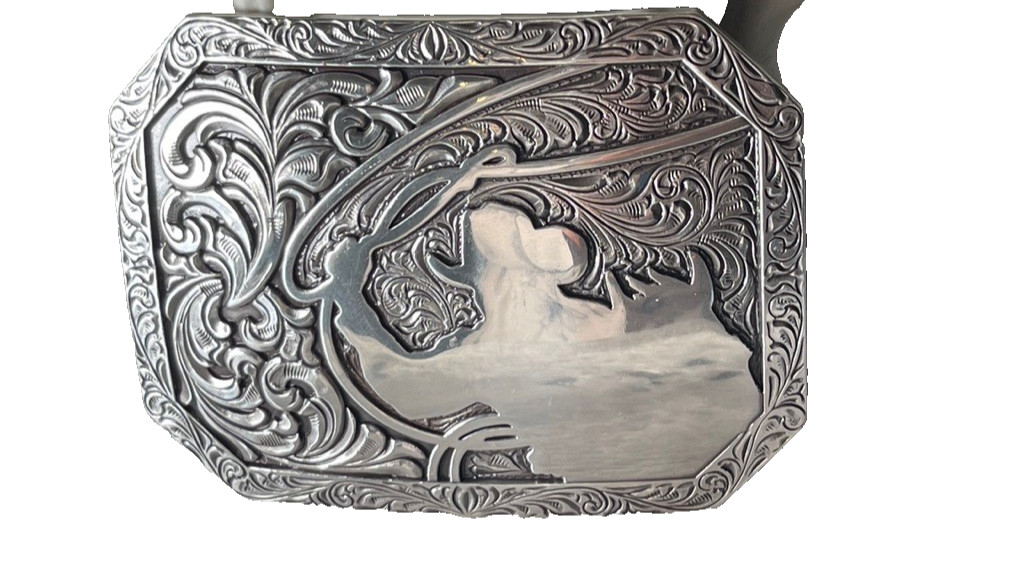 Nocona Mens Belt Buckle 3.75 x 2 in Cowboy Roper Western Rodeo Silver 1.5