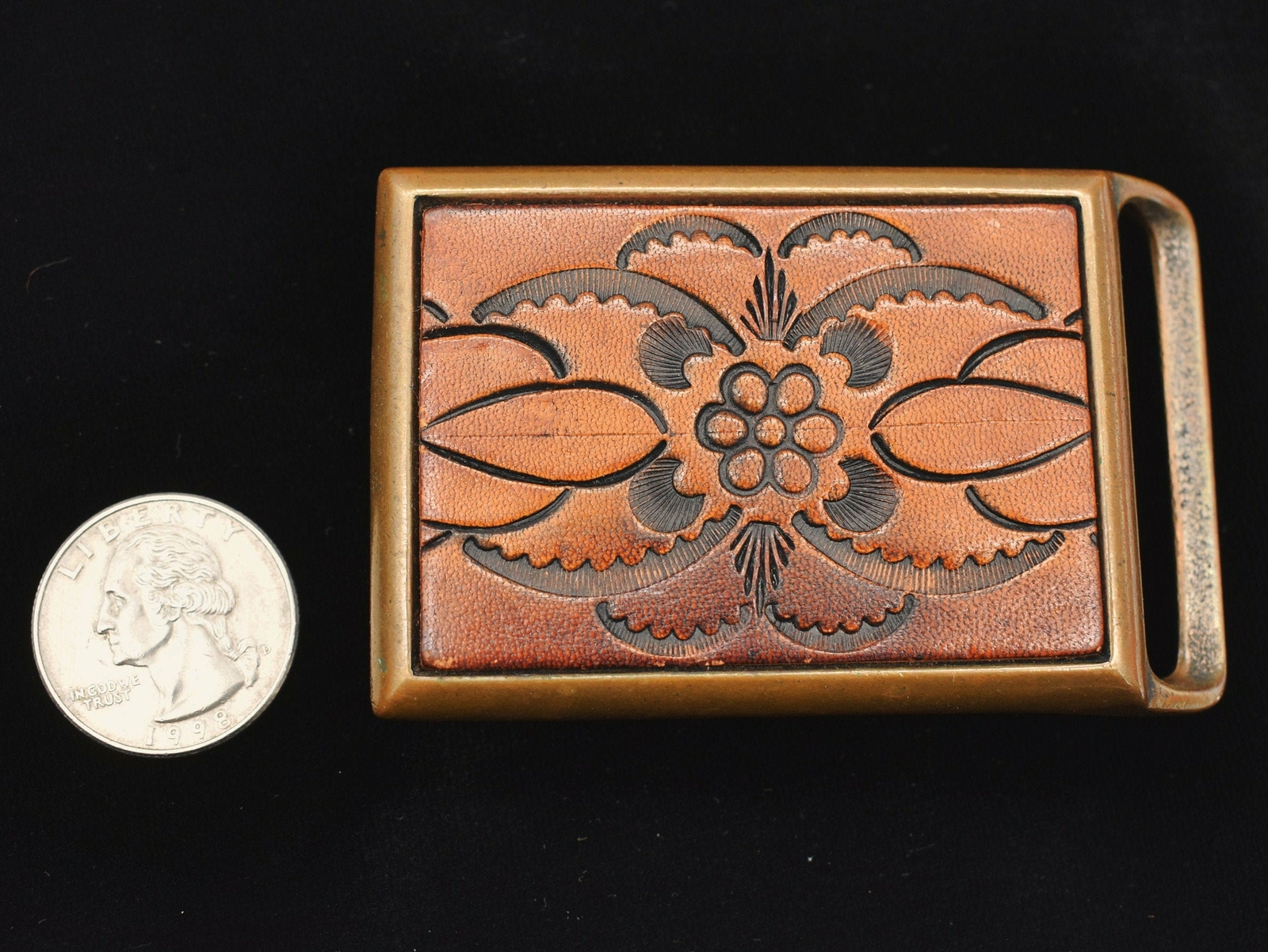 Tech Ether Guild Stamped Leather Solid Brass Rare Vintage Belt Buckle