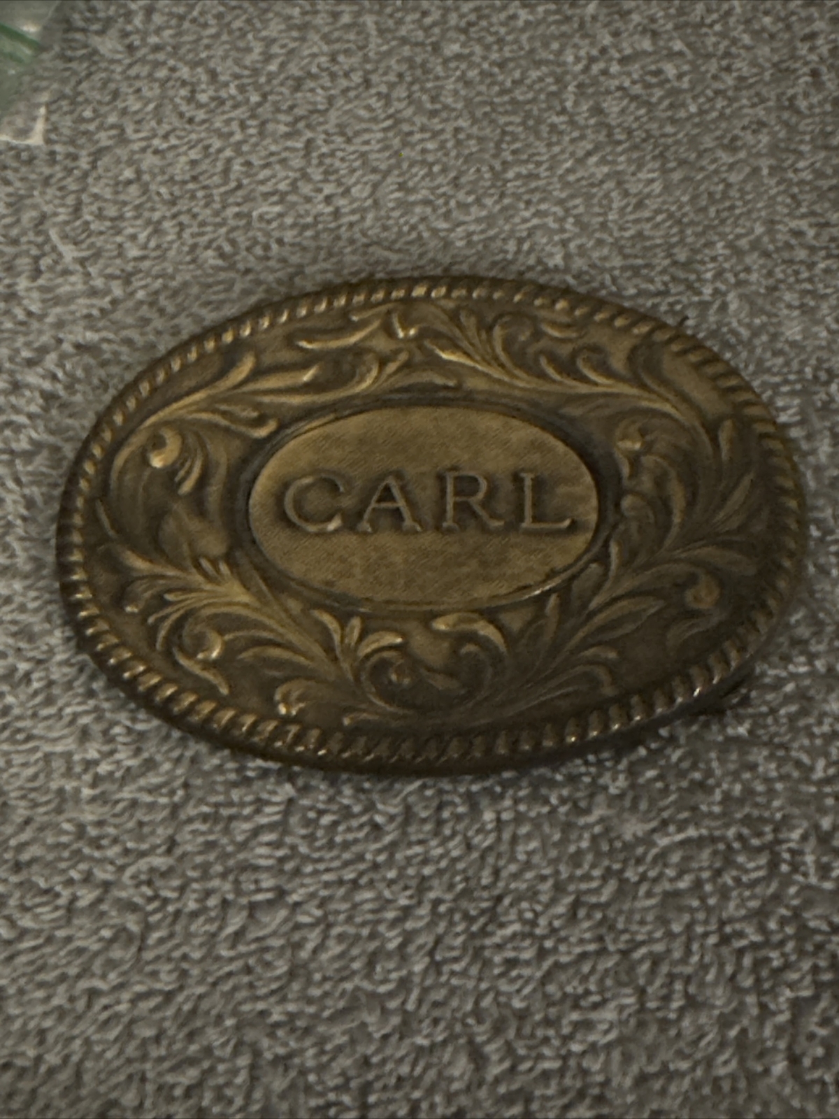 Vintage 1977 The Kinney Co « CARL » Heavy Duty Oval Metal Belt Buckle