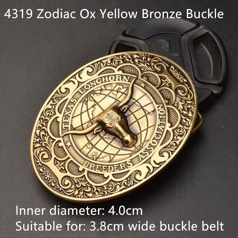 Men&rsquo;s pure brass smooth buckle belt headChinese zodiac ox belt head plate buckle