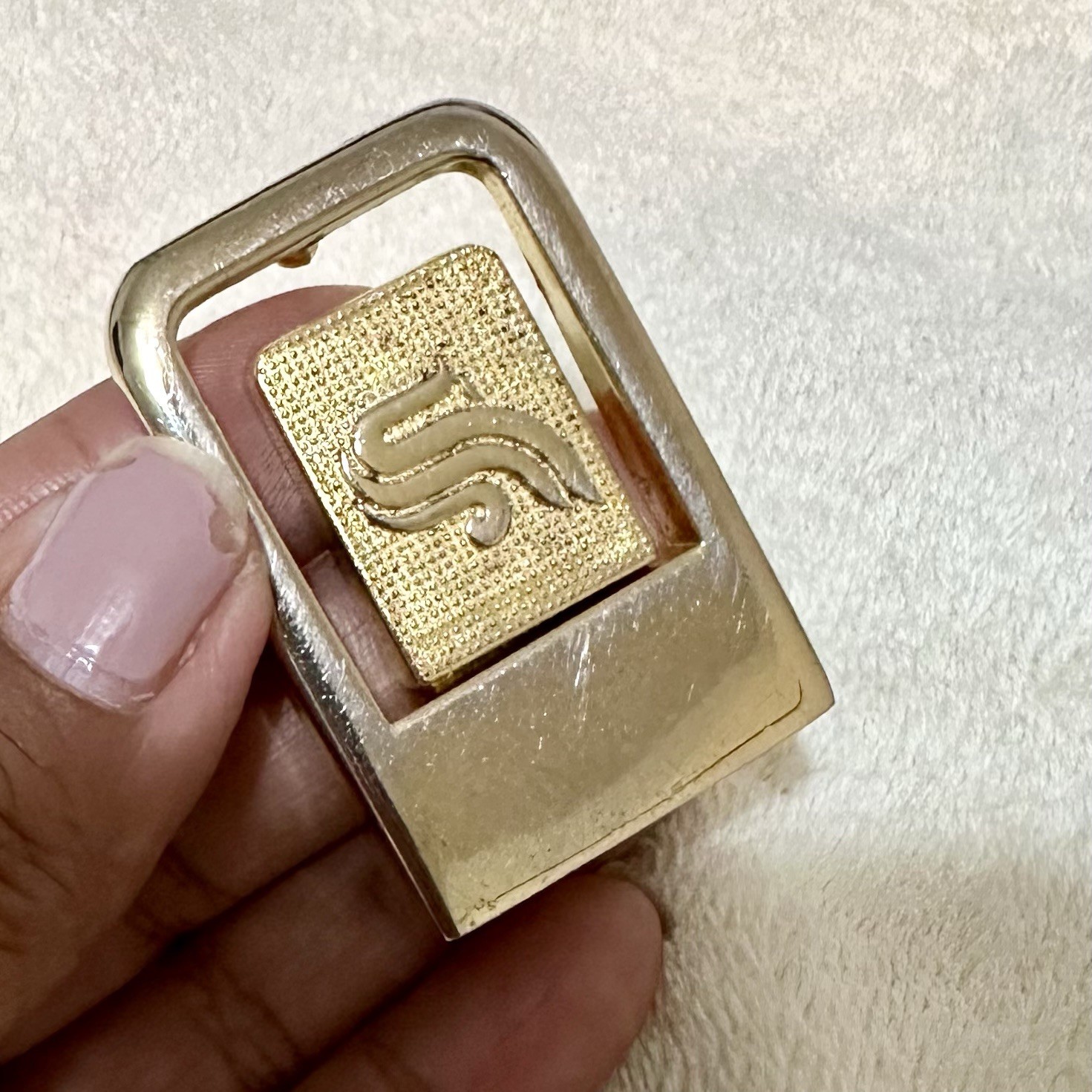 Vintage Gold S Logo 1&Prime; Belt Buckle Made in Italy DIY Leathercraft Hardware 90s