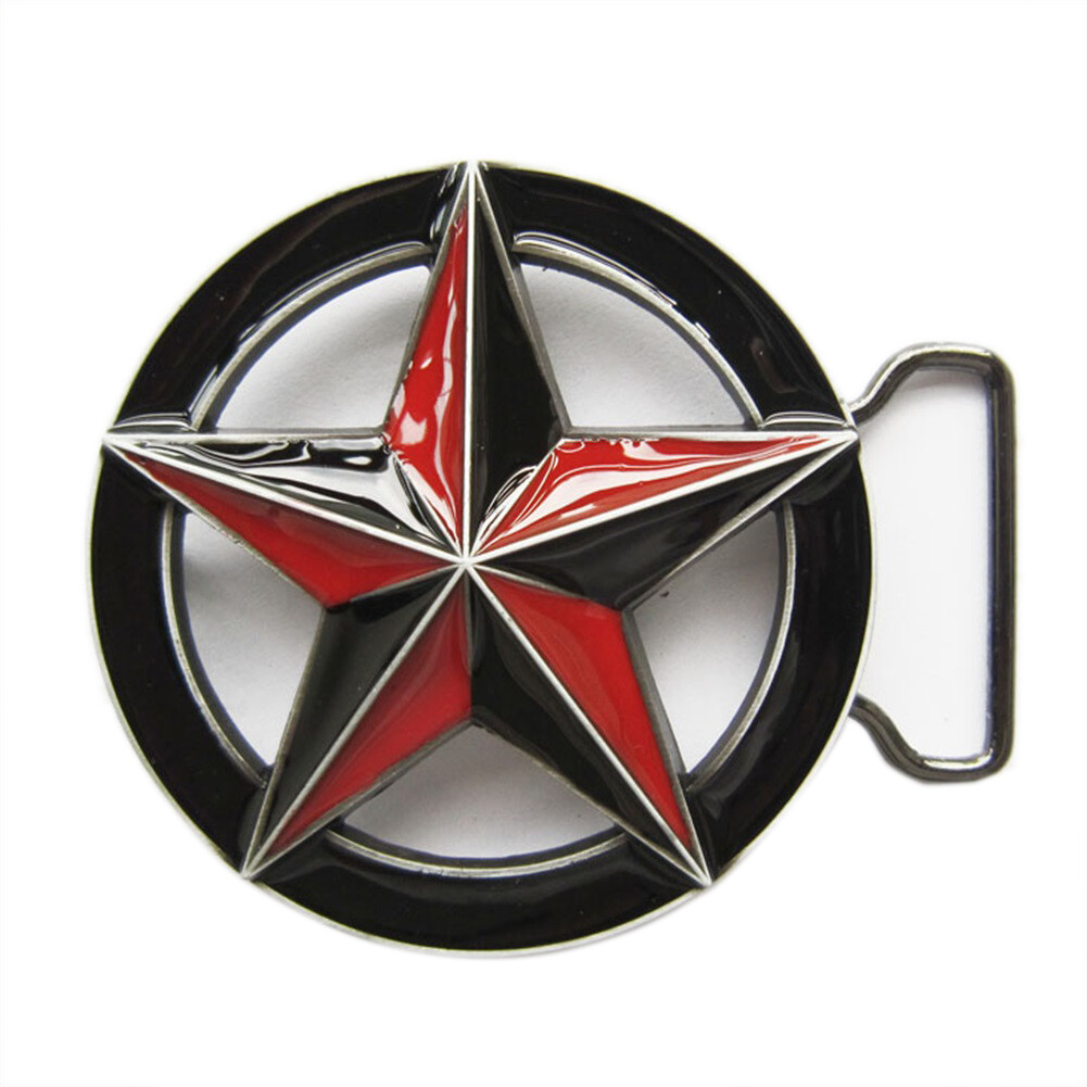 Circle Star Western Cowboy Black Red Enamel Belt Buckle