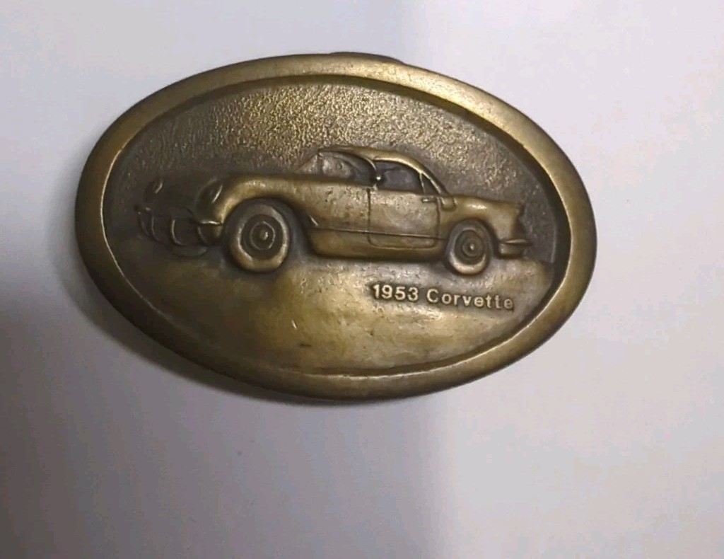 vintage 1953 CORVETTE belt buckle SOLID BRASS chevy 1970s western Automotive Car