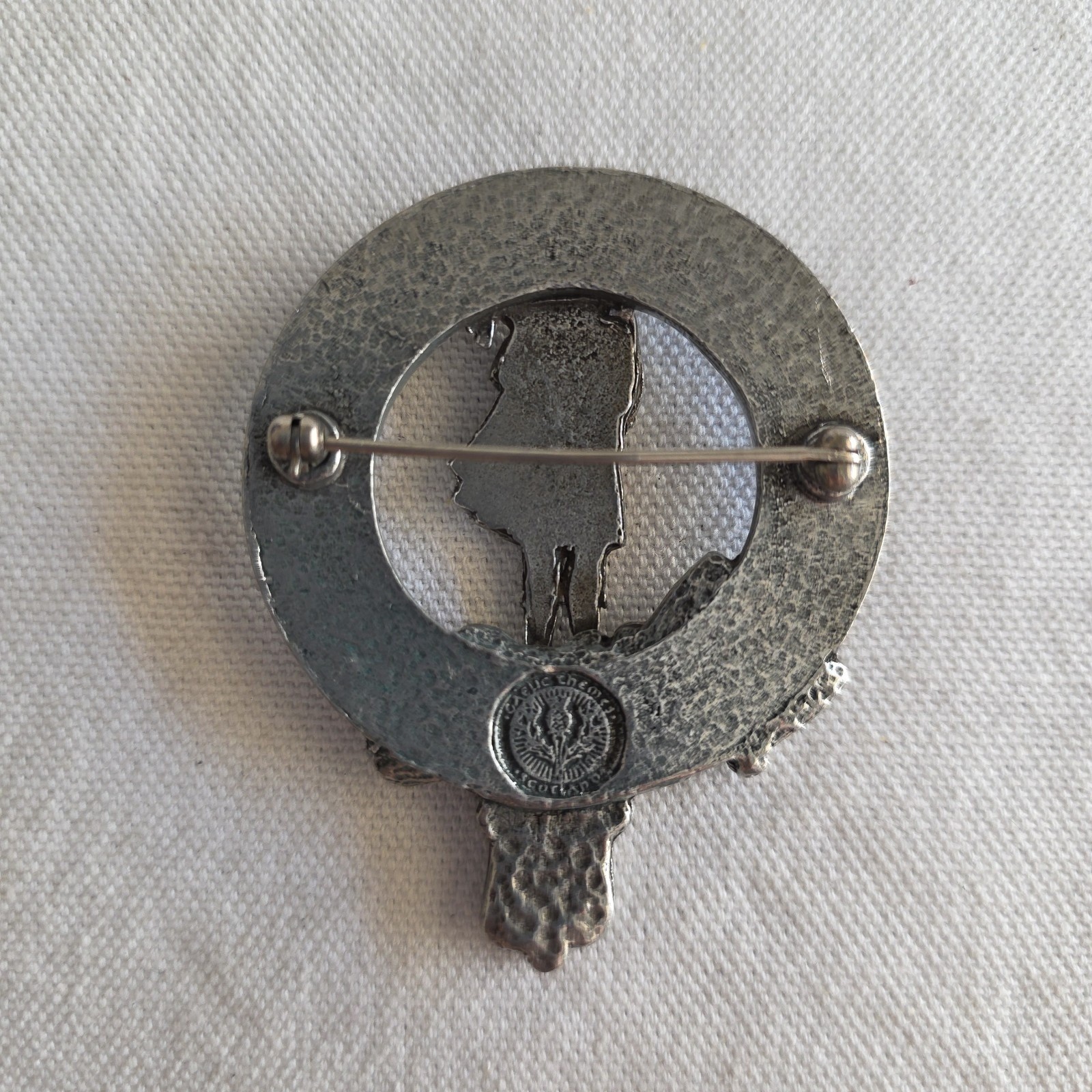 Rectangle Pewter Clan Belt Buckle w/ Pewter Gaelic Piper Crest Pin (Removeable)