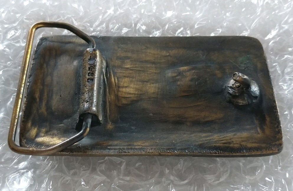 TRAIN STEAM ENGINE RUNNING SKY MOUNTAIN DARK BRASS TONE VINTAGE LOOK BELT BUCKLE