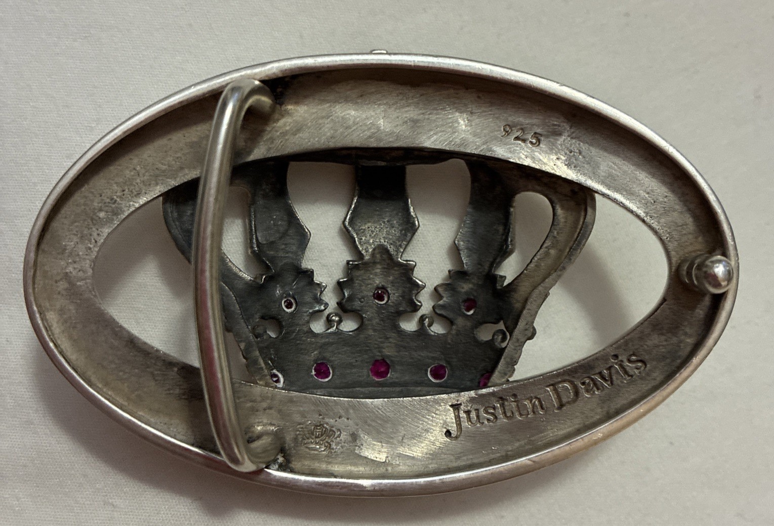 Vintage Rare Justin Davis Crown 925 Sterling Belt Buckle with stones