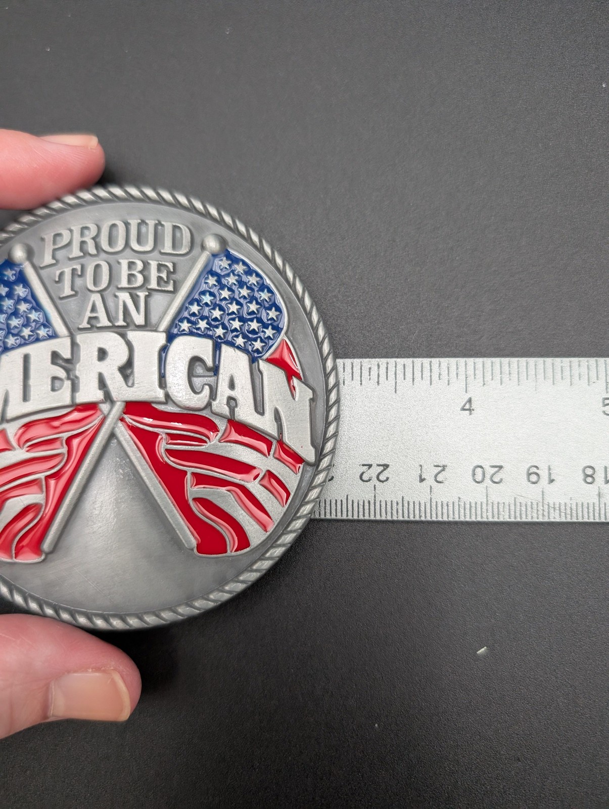 Proud To Be An American Flag Belt Buckle Patriotic USA Red White Blue Metal 3.5&Prime;