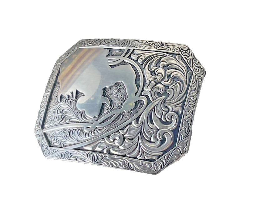 Nocona Mens Belt Buckle 3.75 x 2 in Cowboy Roper Western Rodeo Silver 1.5