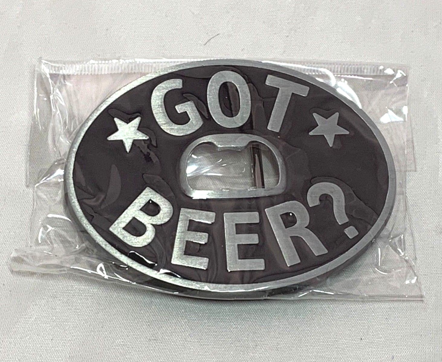 Got Beer? Bottle Opener Black Grey Oval Belt Buckle 3 1/2&Prime; x 2 3/4&Prime; NEW B1