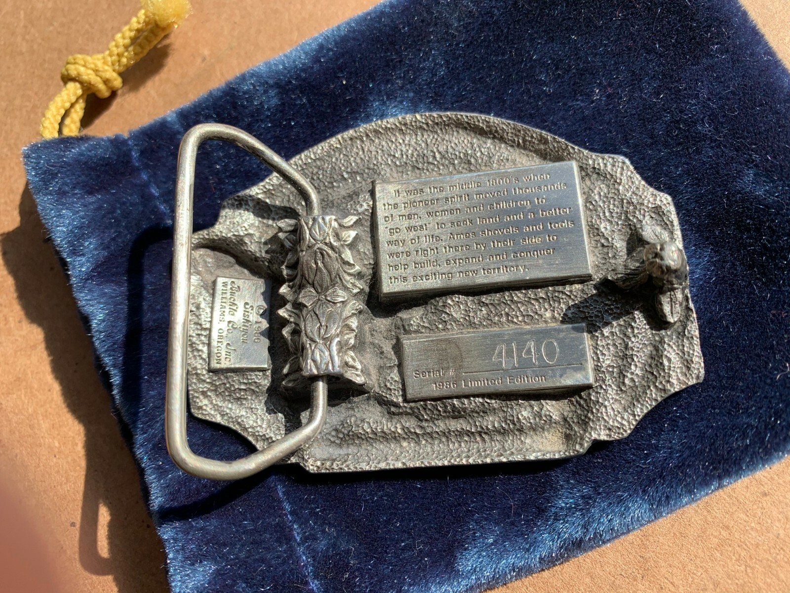 AMES TOOLS Belt Buckle – USA Made 1986 Limited Edition Pioneers Conquer the West