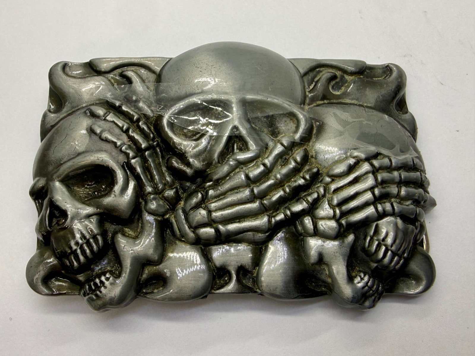 Three-skull Hear No Evil See No Evil Speak No Evil Gothic Punk Belt Buckle