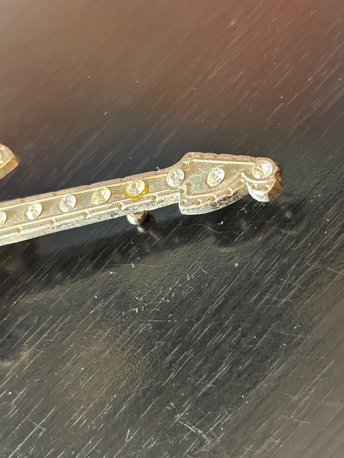 Vintage Collectible Guitar Rhinestones Metal Belt Buckle