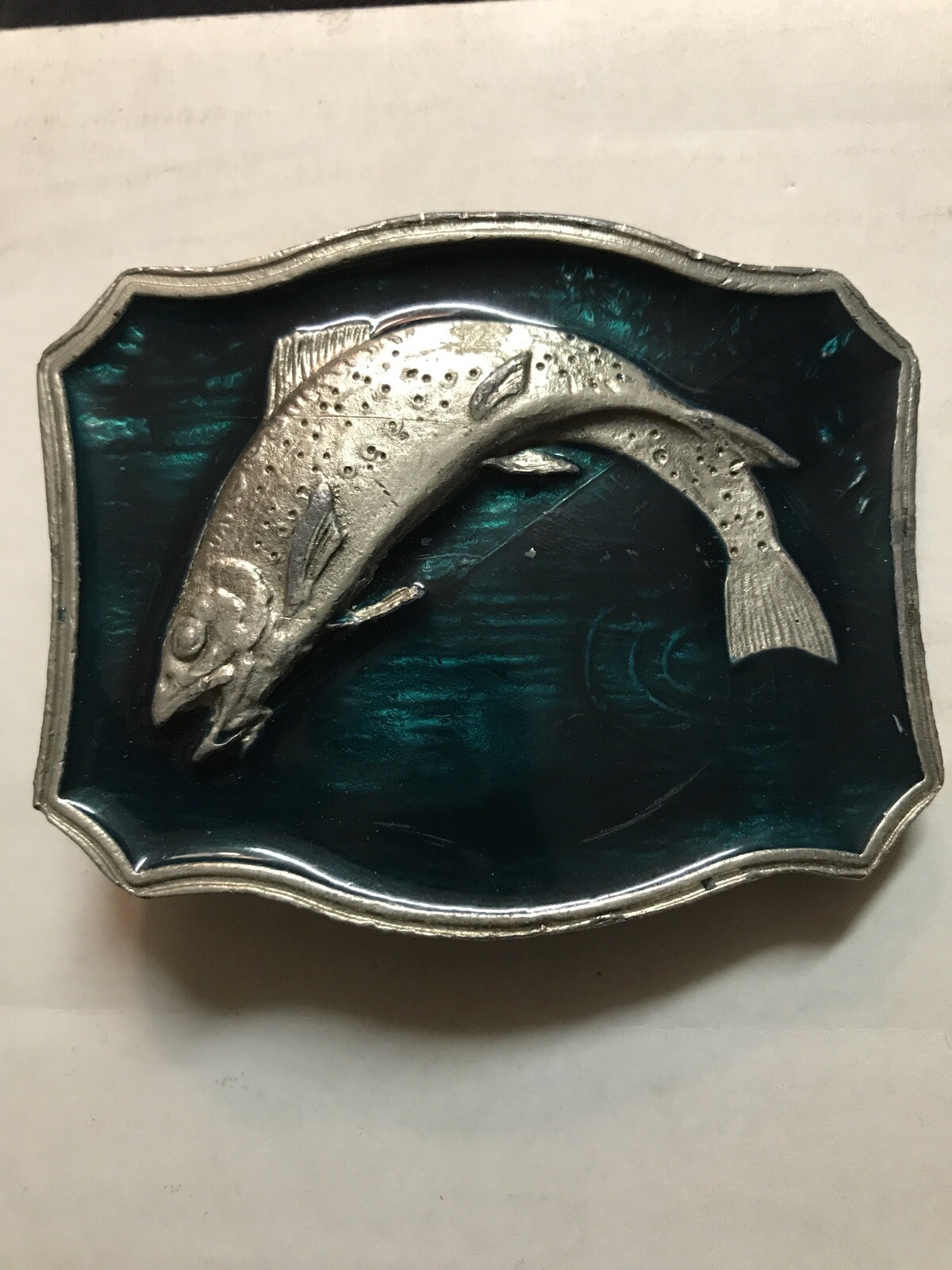 Silver Green Fish Enamel Belt Buckle