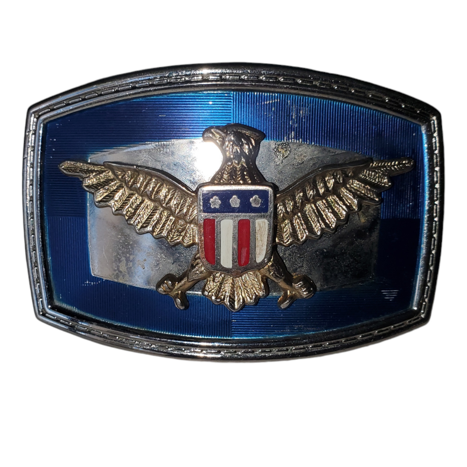 Patriotic Eagle Emblem Belt Buckle Metal Rectangle Americana Military-Style