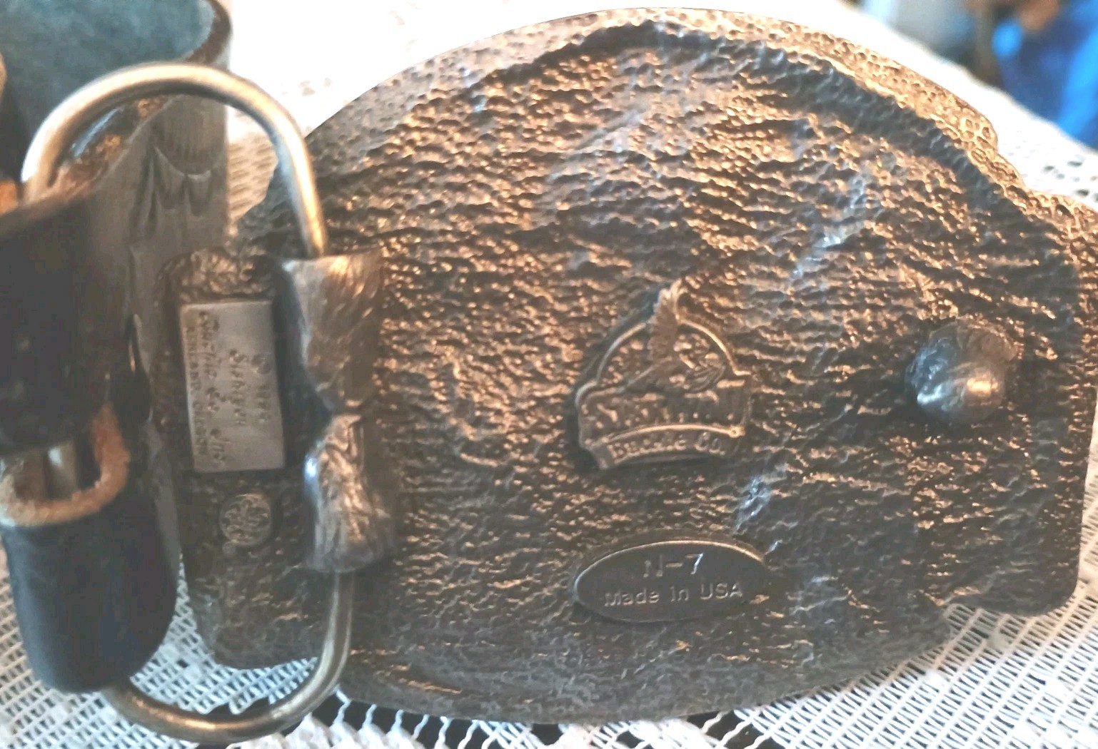 TWO STEP Belt Buckle 1994 Siskiyou Buckle Co. #N-7 Cowboy Western USA W/36&Prime; Belt
