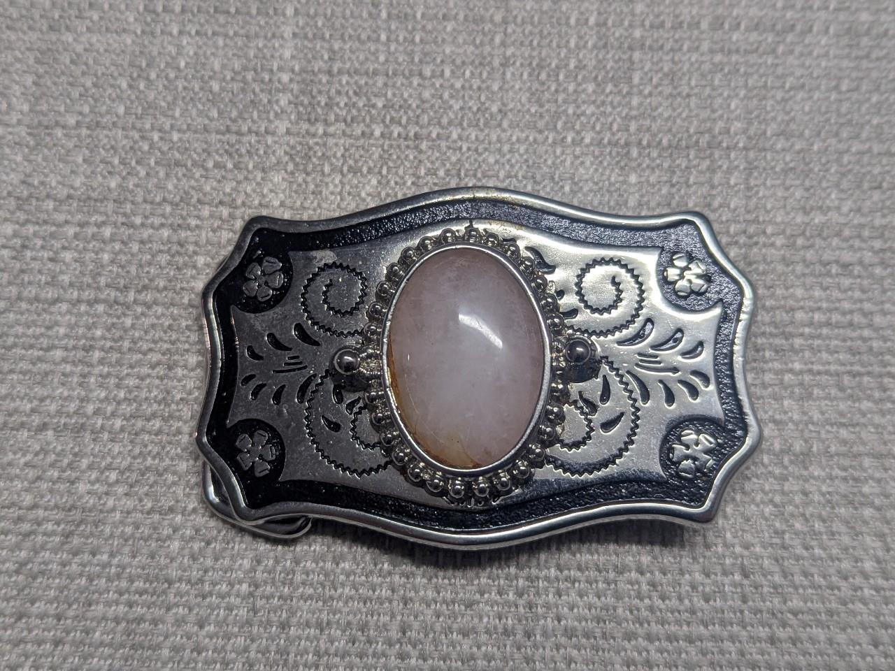 vintage GEMSTONE pink QUARTZ belt buckle WESTERN handcrafted cowboy
