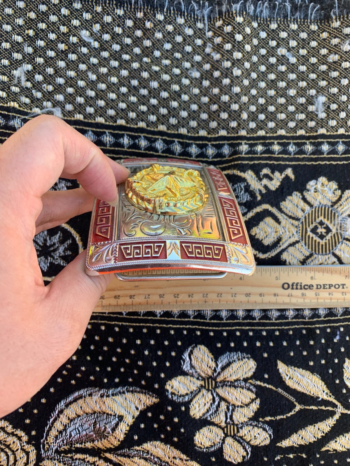 Western Buckle Gold Red Silver Texas Lone Star Cowboy 2 » Buckle Hebilla Vaquero