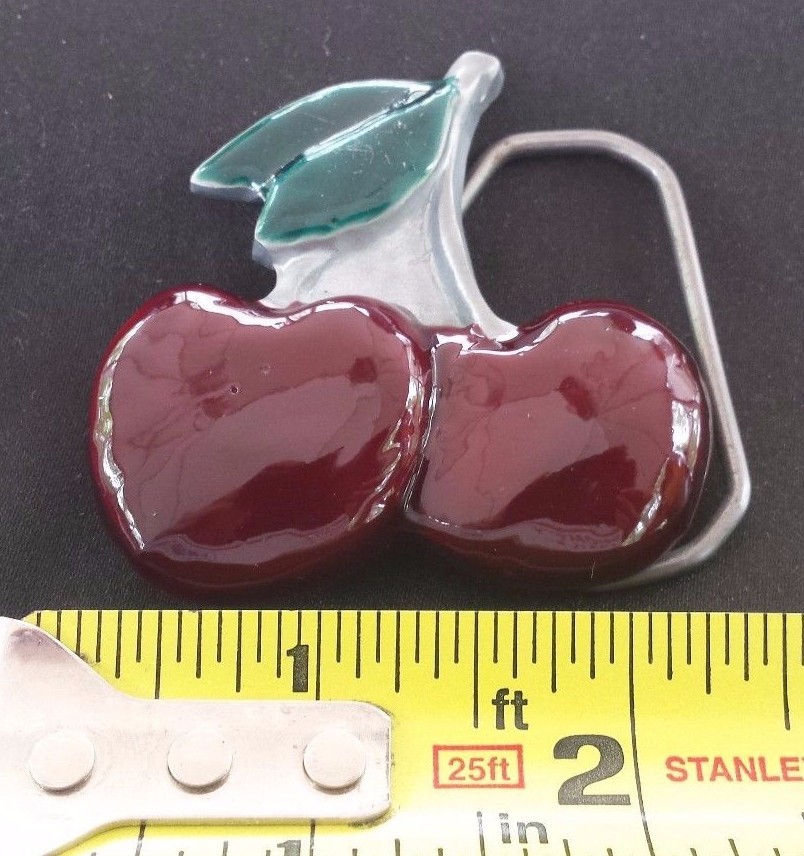 CHERRY CHERRIES RED WITH GREEN STEM LEAVES FRUIT BELT BUCKLE