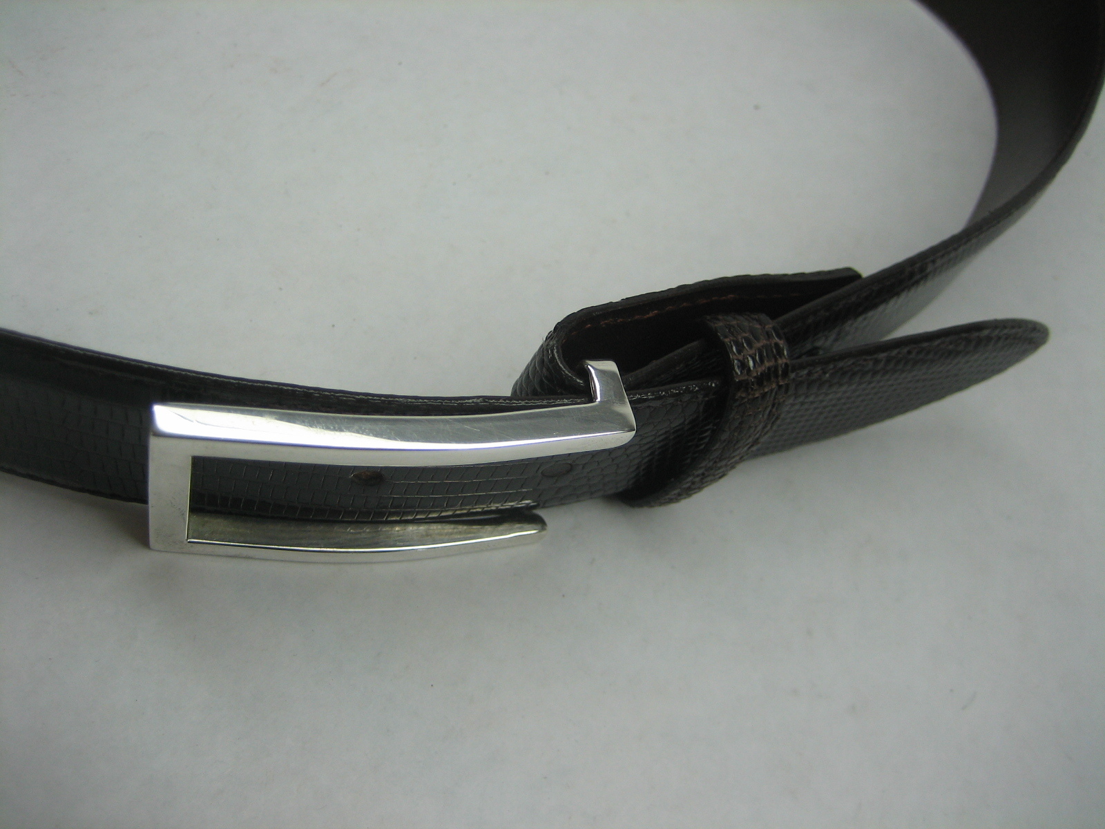 STERLING SILVER 925 SOLID LAILA BUCKLE.WITH GENUINE LIZARD 1.5&Prime; BELT MADE IN USA