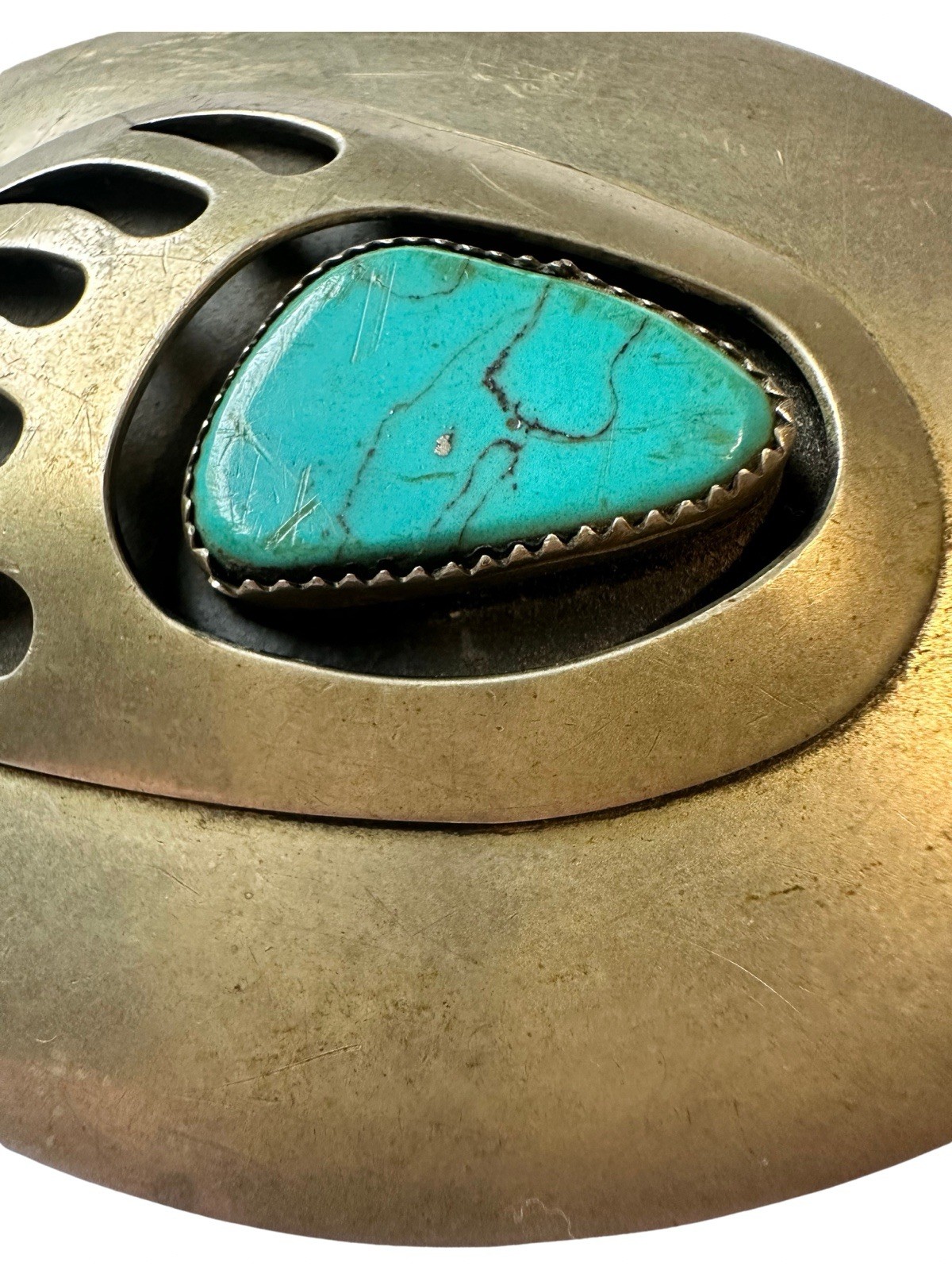 Vintage Navajo B Cayaditto BC Turquoise Bear Paw Shadowbox Belt Buckle 56.8g