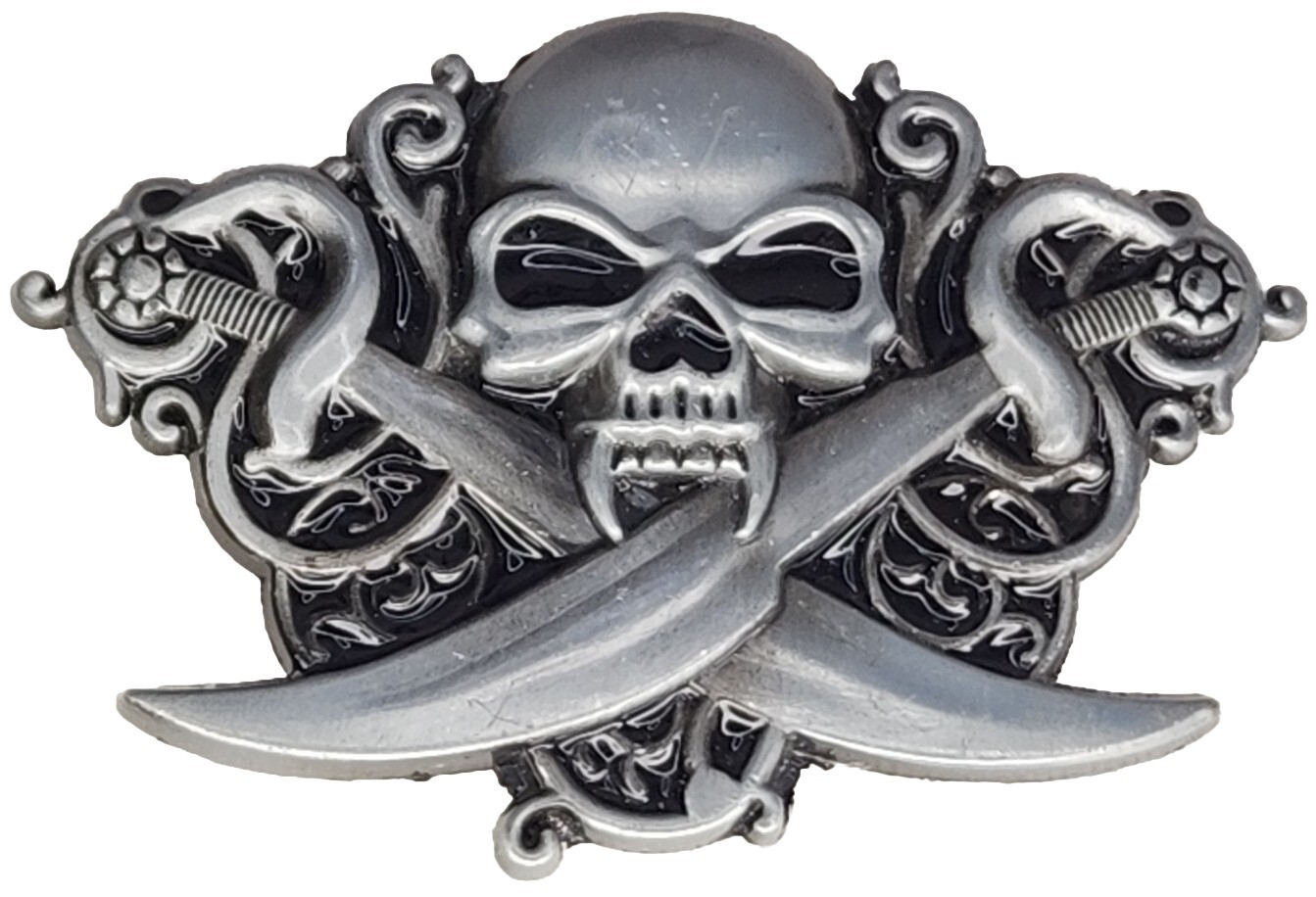 Unbranded Silver And Black Metal Skull w/ Swords Belt Buckle