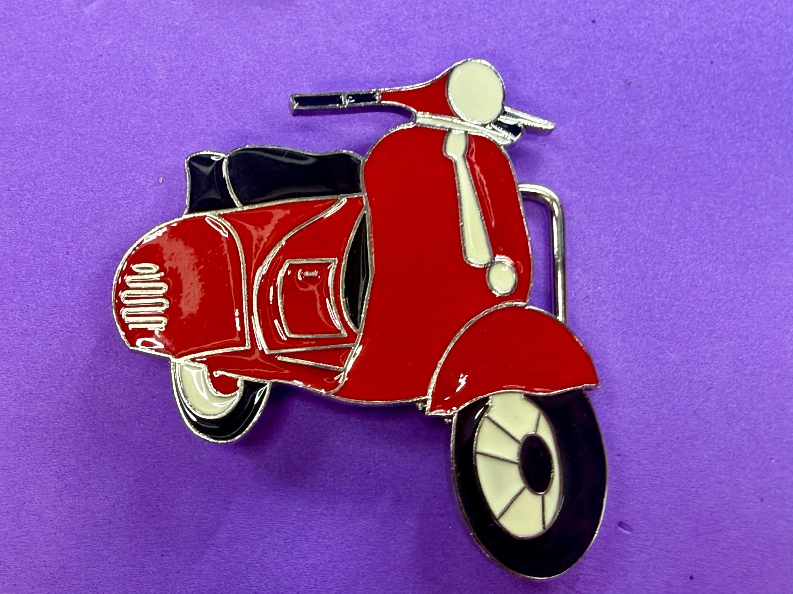 Red & Black White Vespa Classic Scooter Motorcycle Design NOS Belt Buckle
