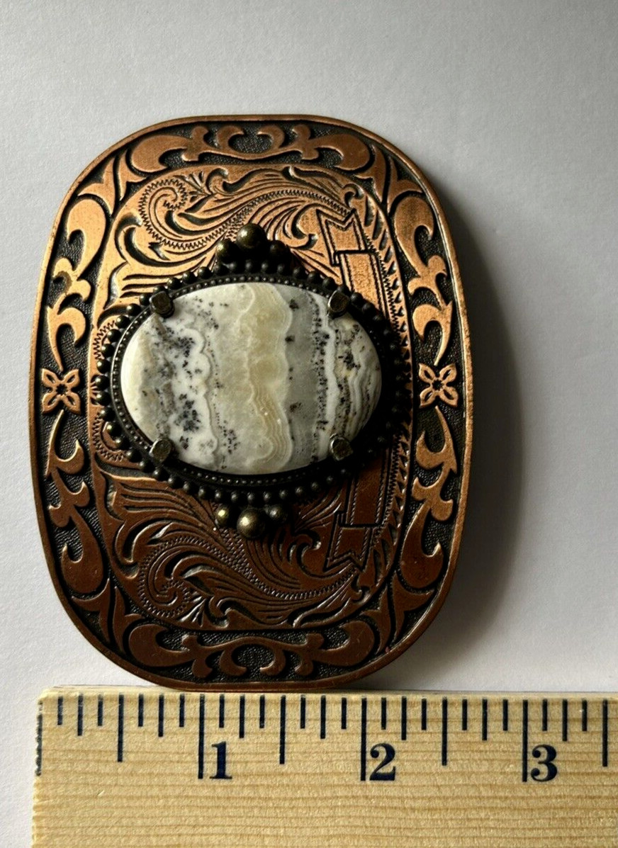 Agate Gemstone Bronze Western Style Belt Buckle, Pre-Owned