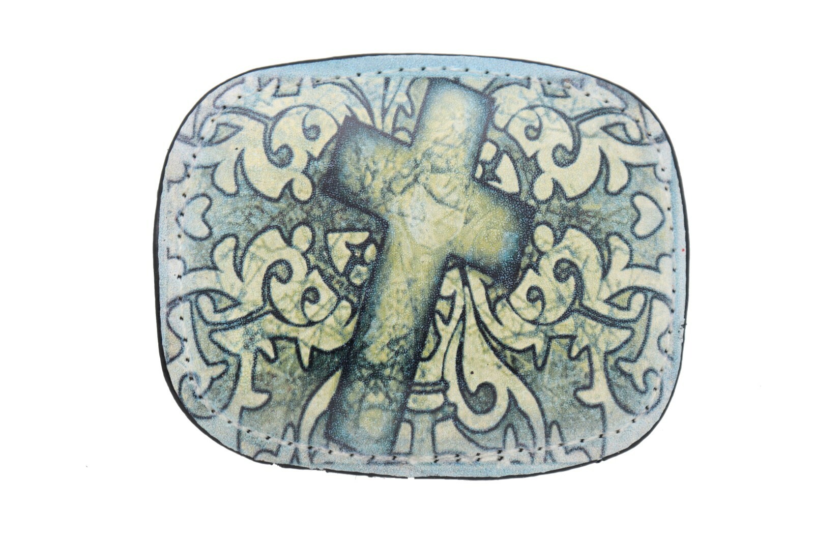 Men Women Belt Buckle Black Faux Leather Religious Cross Western Weekend Style