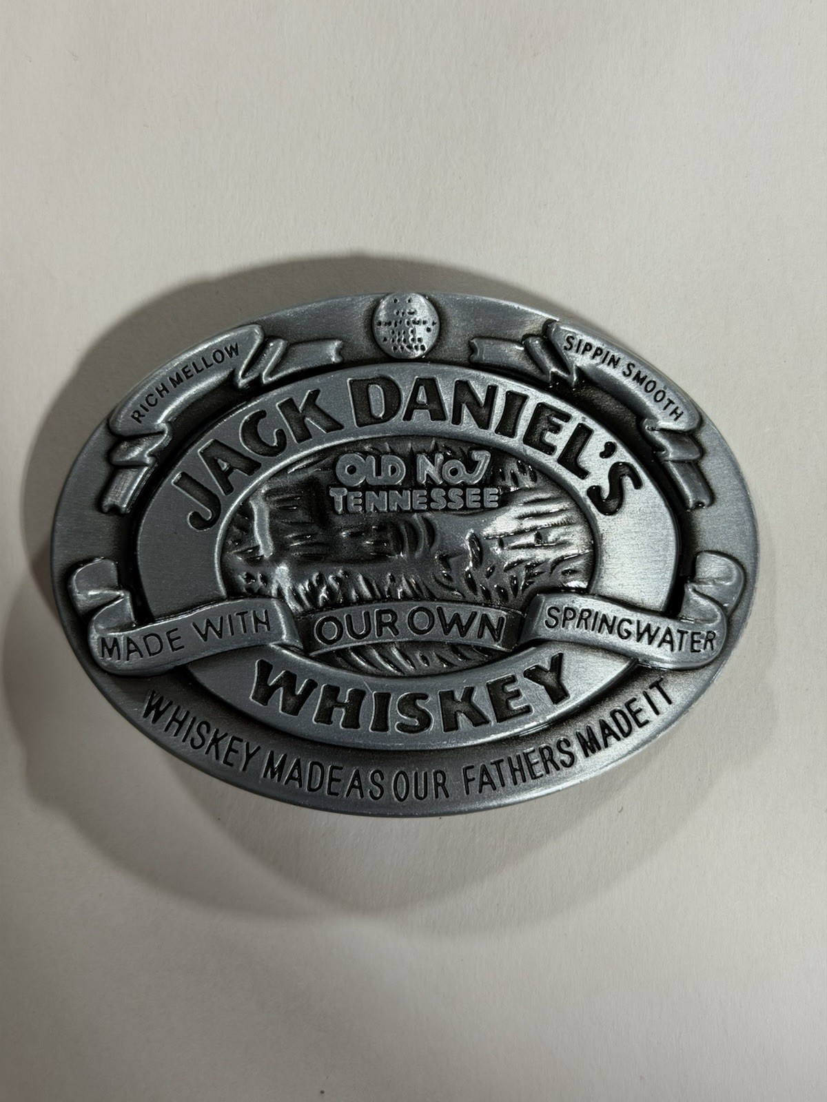 Jack Daniels Old No. 7 Pewter Belt Buckle 1989 Vintage Silver Western Style