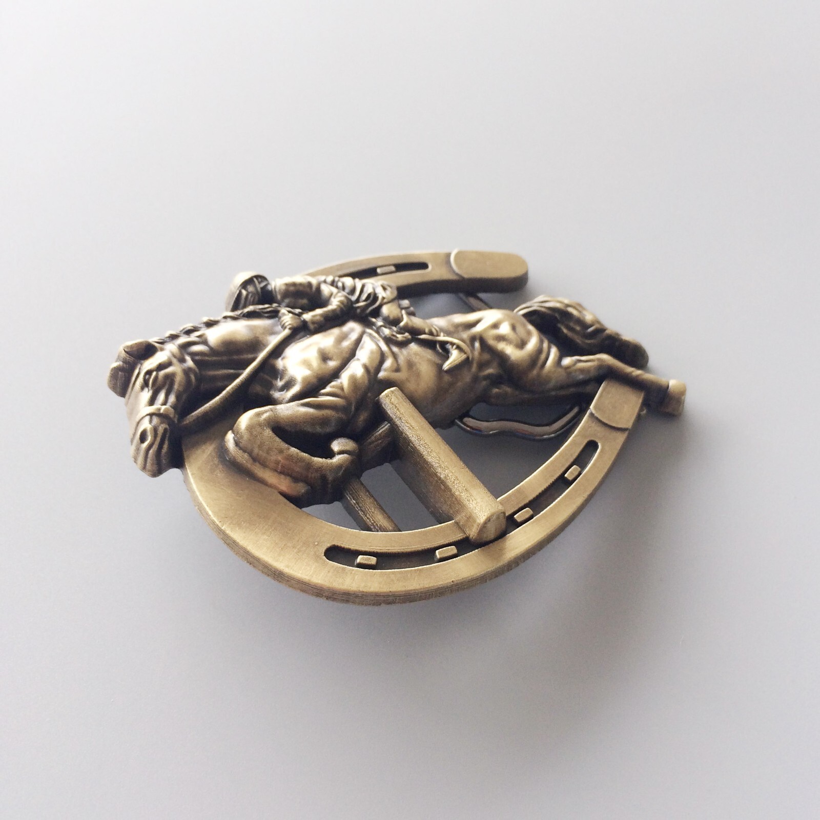 Vintage Bronze Plated Horse Jumping Sports Belt Buckle Boucle de ceinture