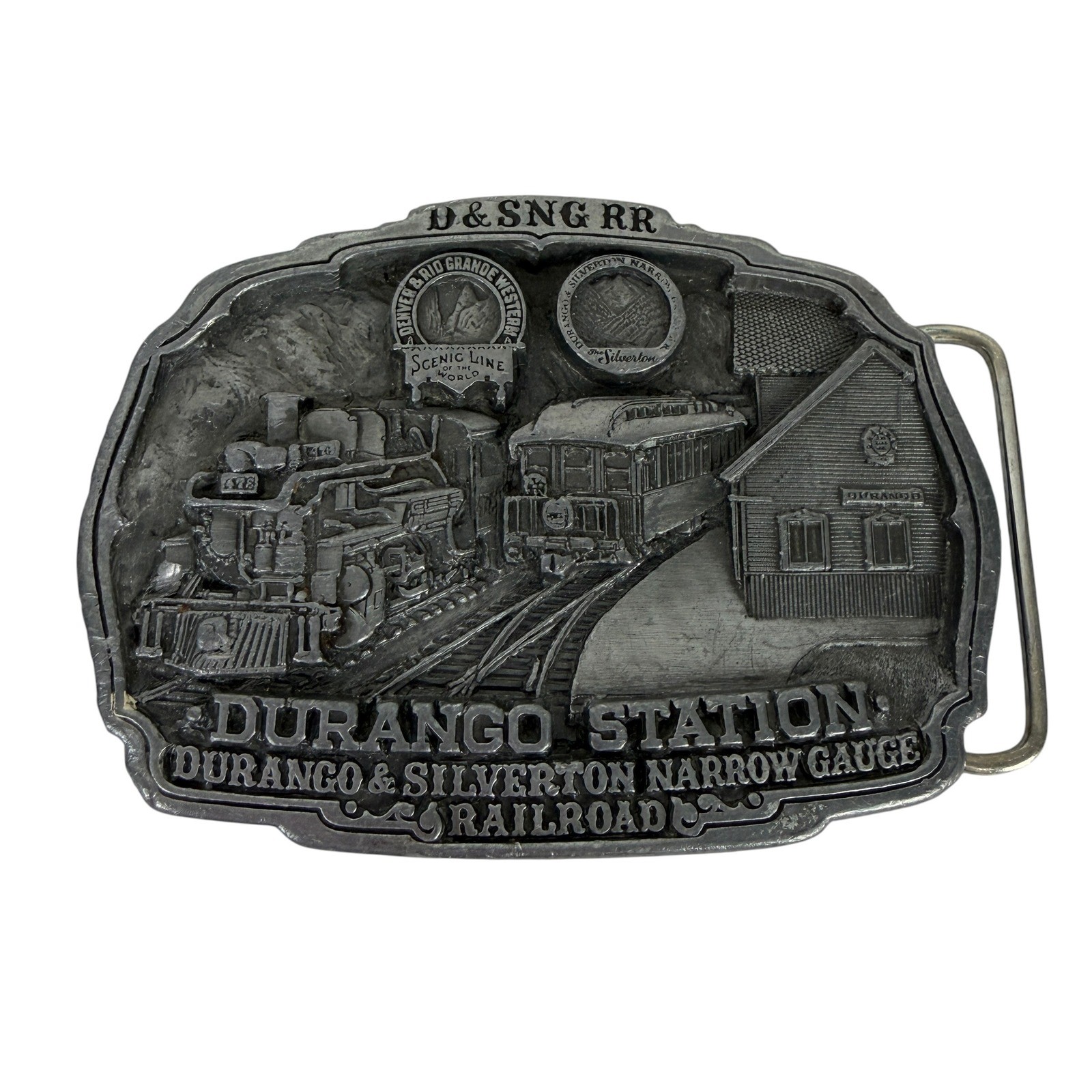Vintage 1987 C&J Inc Durango Silverton Narrow Gauge Railroad Pewter Belt Buckle