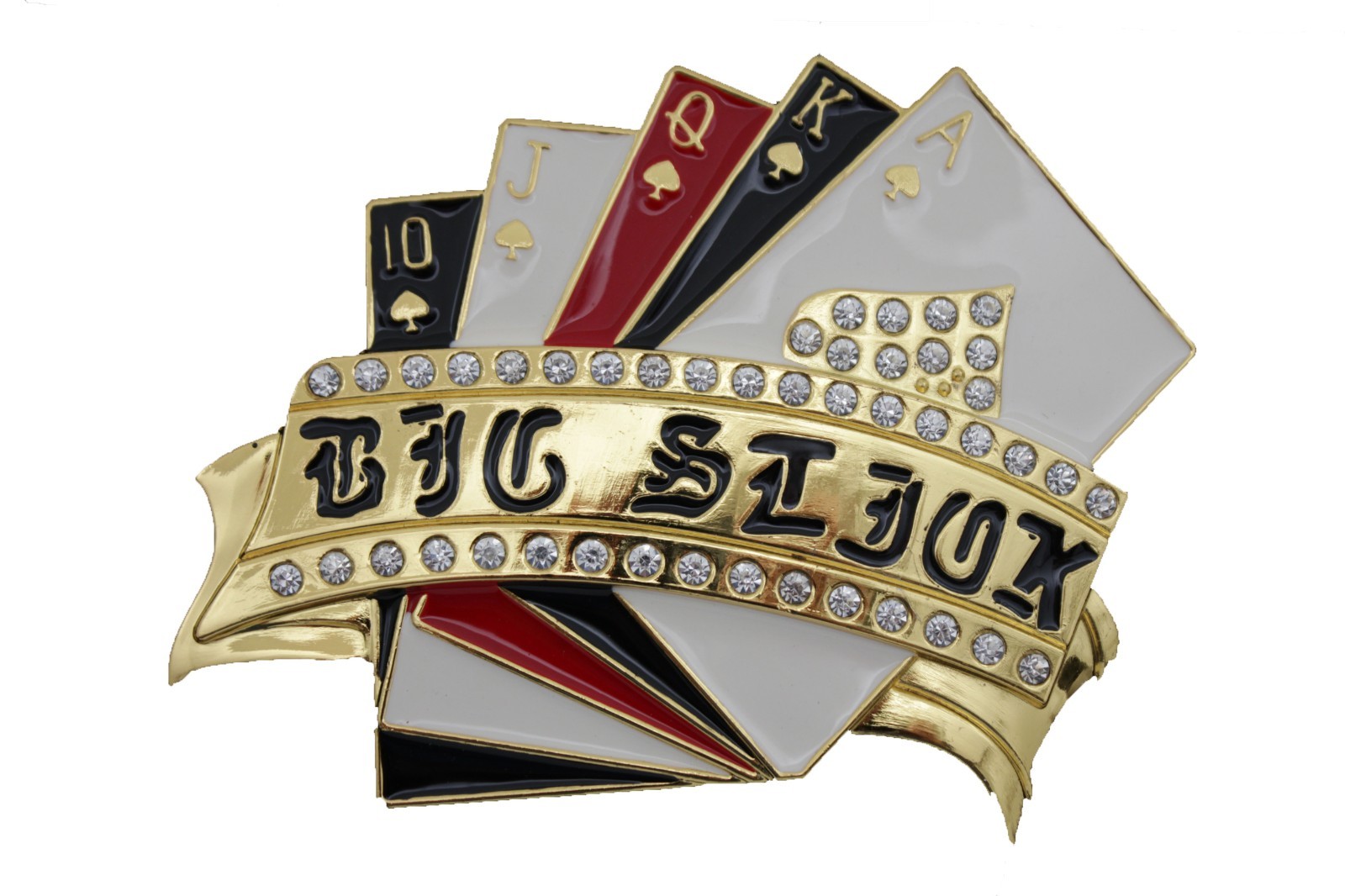 Men Women Bling Big Gold Metal Belt Buckle Royal Flush Cards Las Vegas Casino