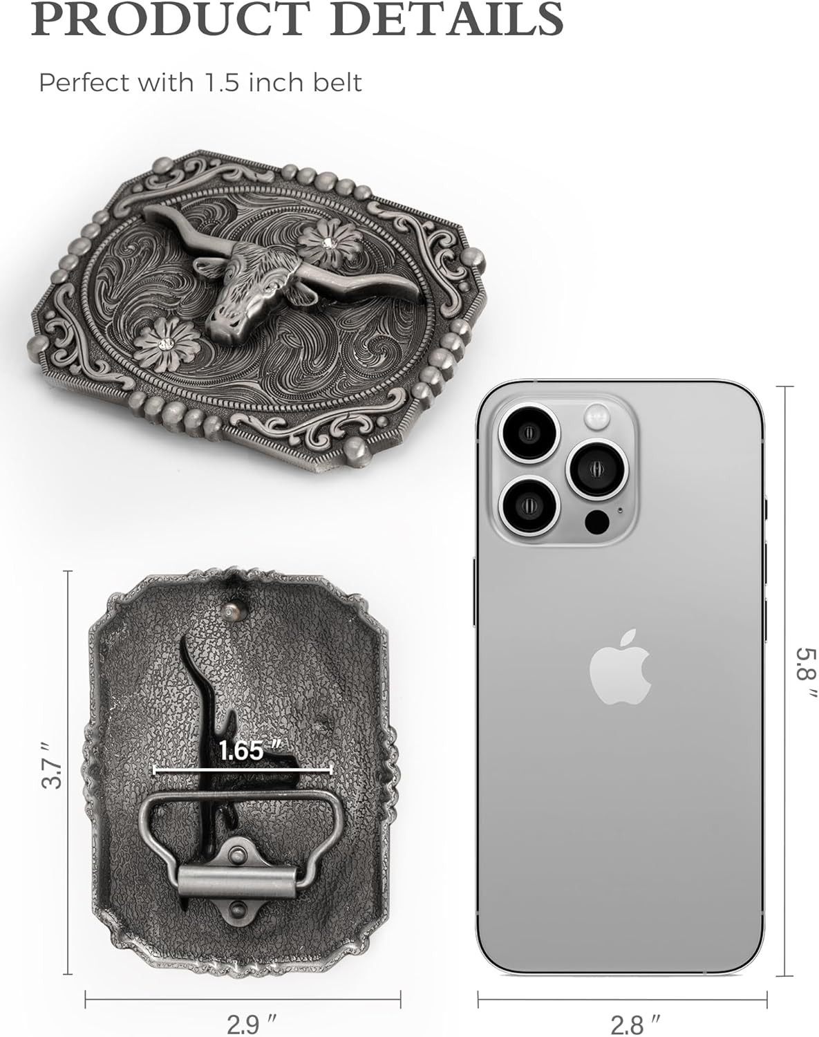 Western Style Belt Buckle 1.5 Inch Cowboy Cowgirl Buckles for Men & Women Replac