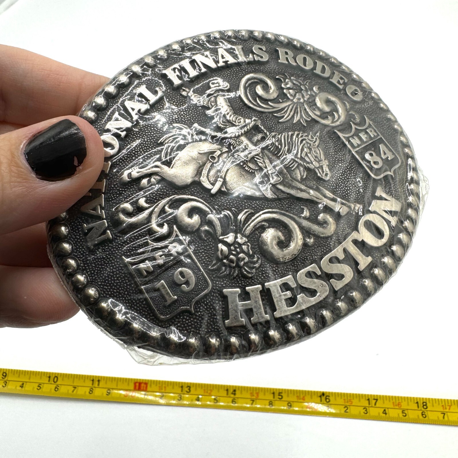 NFR Hesston Metal Belt Buckle 1984 Fellows New Sealed