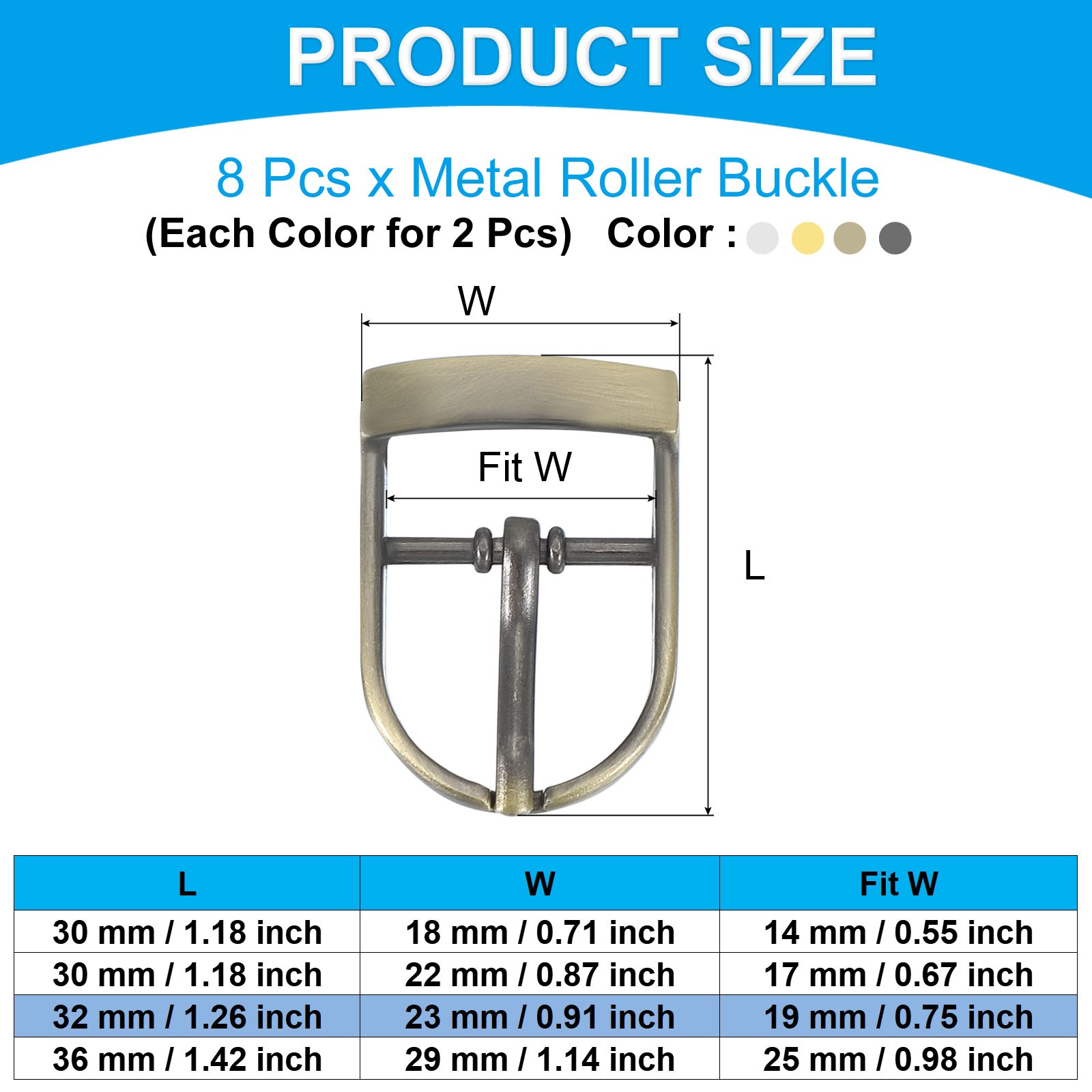 8Pcs 0.8&Prime; Single Prong Belt Buckle Roller Buckle Black/Silver/Light Gold/Brown