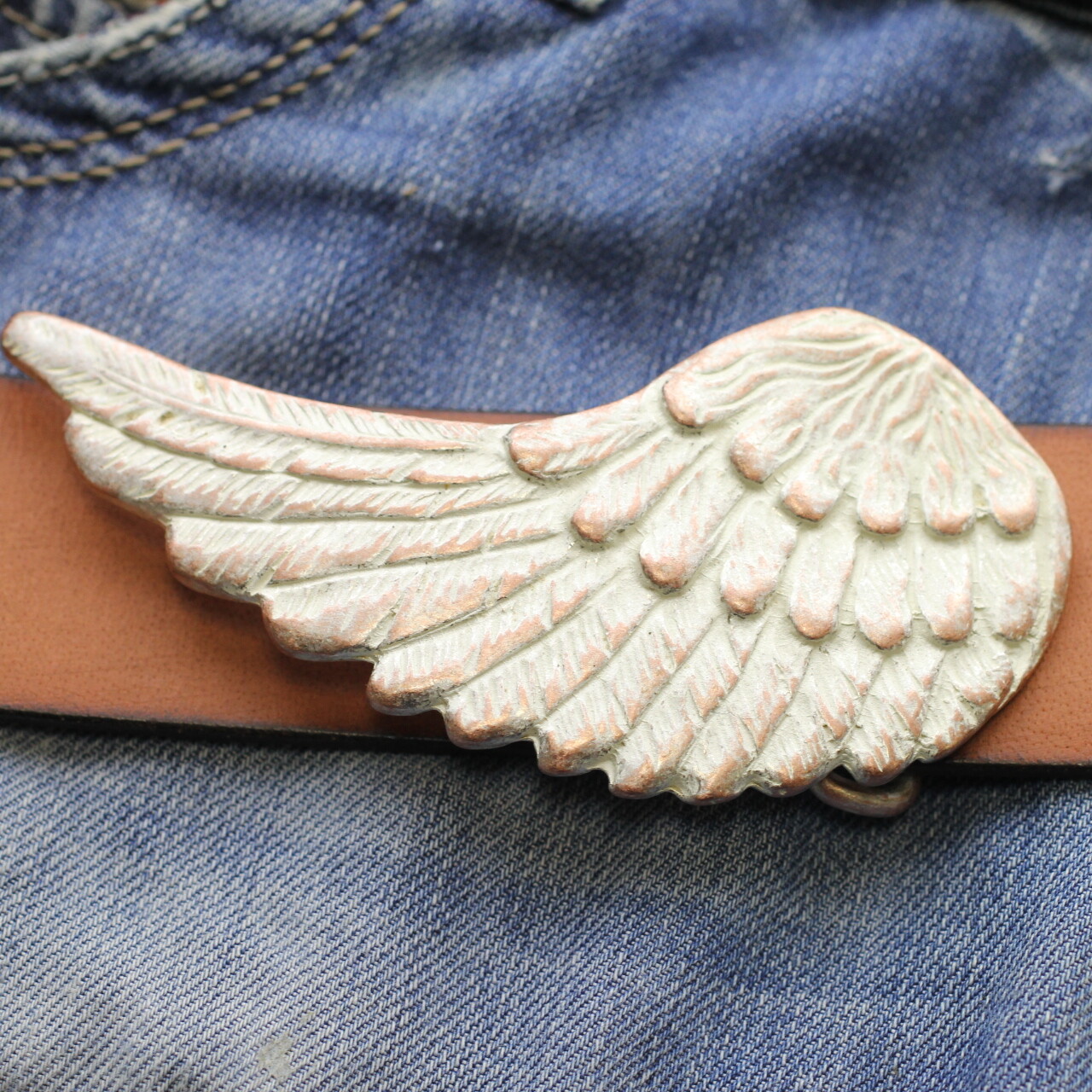 Belt Buckle Wings, Angel Wings Belt Buckle for 4cm Belt, Rose Mother of Pearl