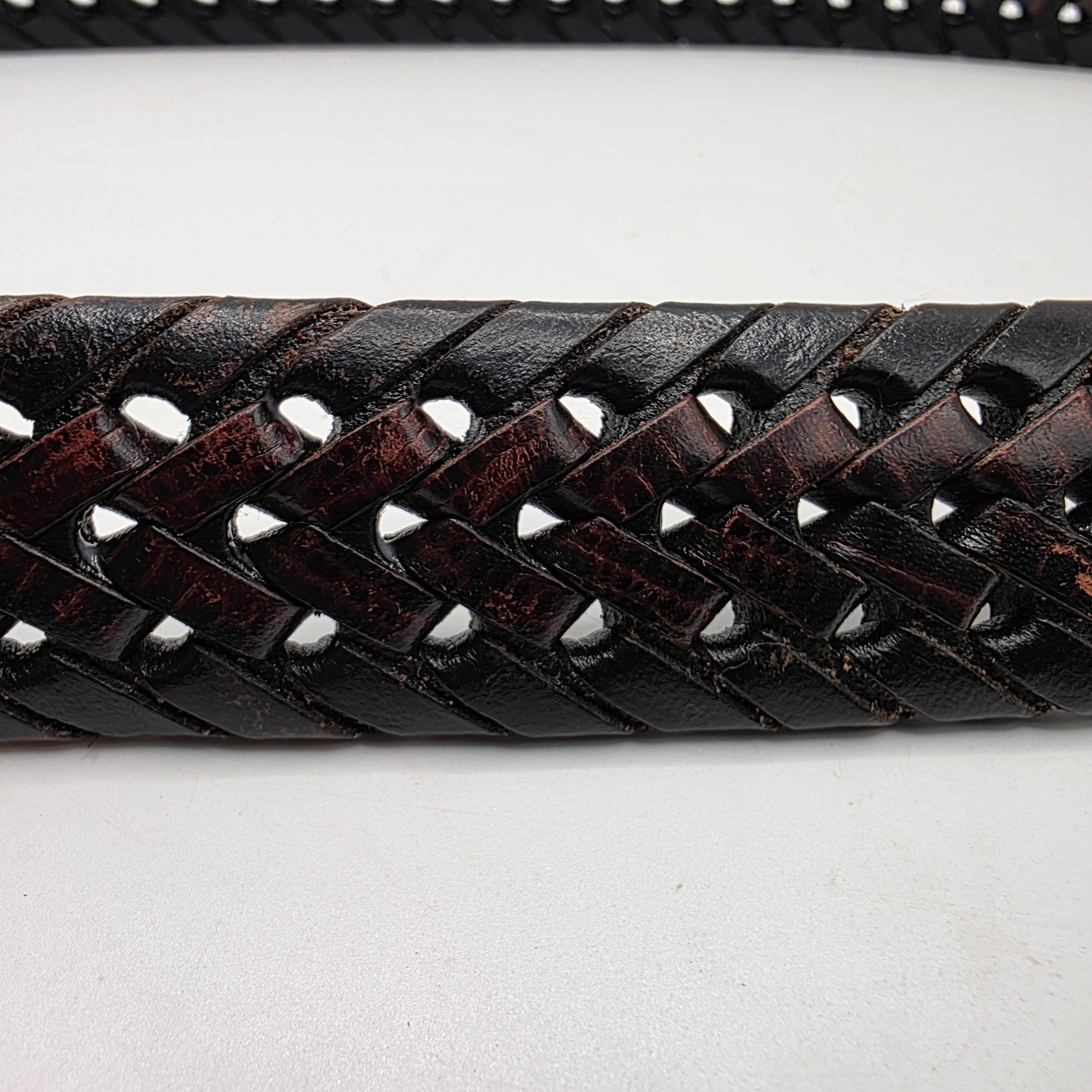 Brighton 94603 Dark Brown Braided Woven Leather Belt Silver Buckle 38