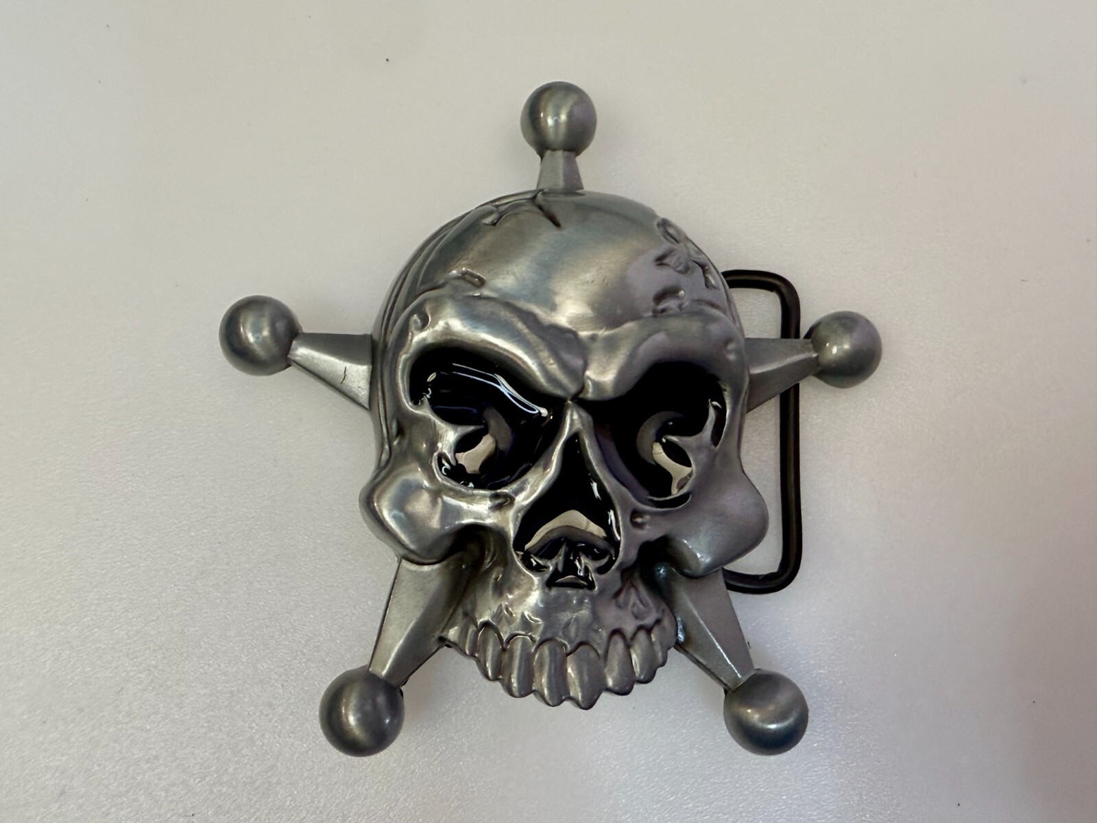 Creepy Skull Grinning Teeth Five Point Star Gothic Punk Cutout Belt Buckle