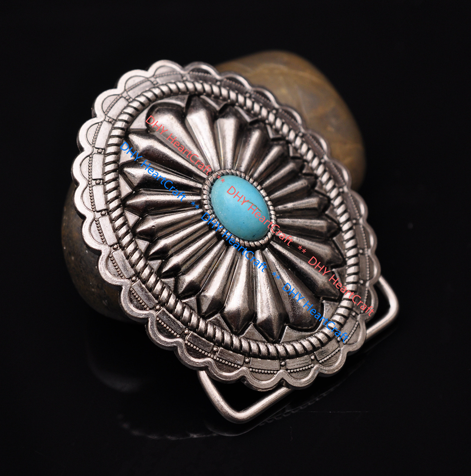 Vintage Silver Southeast Western Tribal Floral Turquoise Men&rsquo;s Belt Buckle 40mm