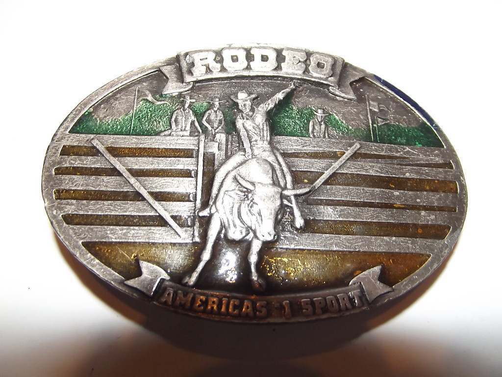 Vintage 1970s Arroyo Grande Belt Buckle Pewter Rodeo Americas 1 Sport