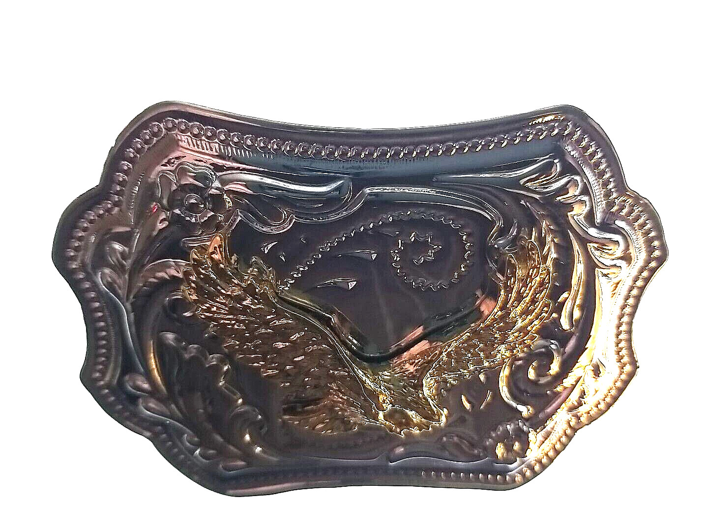 FLYING EAGLE Belt BUCKLE Gold on Silver Rectangular Metal Western/Biker/USA