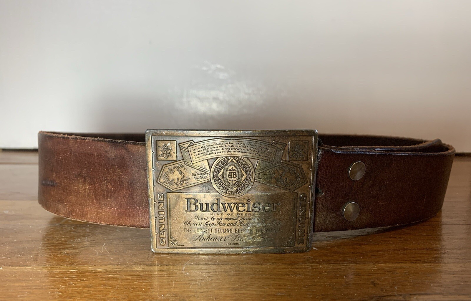 Budweiser Vintage Leather Belt Rodeo Cowboy Country Men’s Belt Western Buckle
