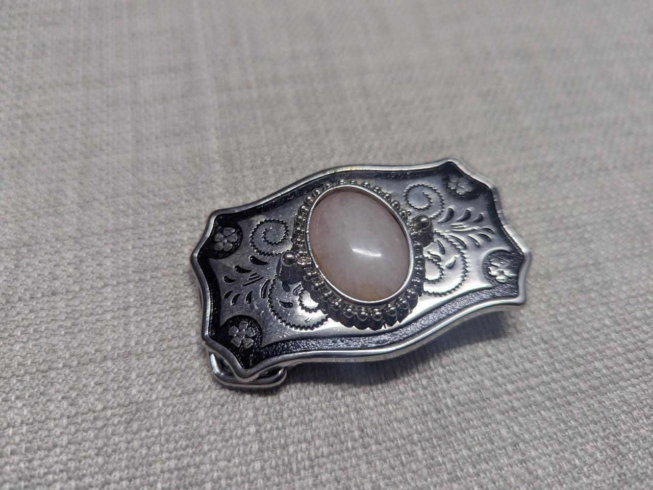 vintage GEMSTONE pink QUARTZ belt buckle WESTERN handcrafted cowboy