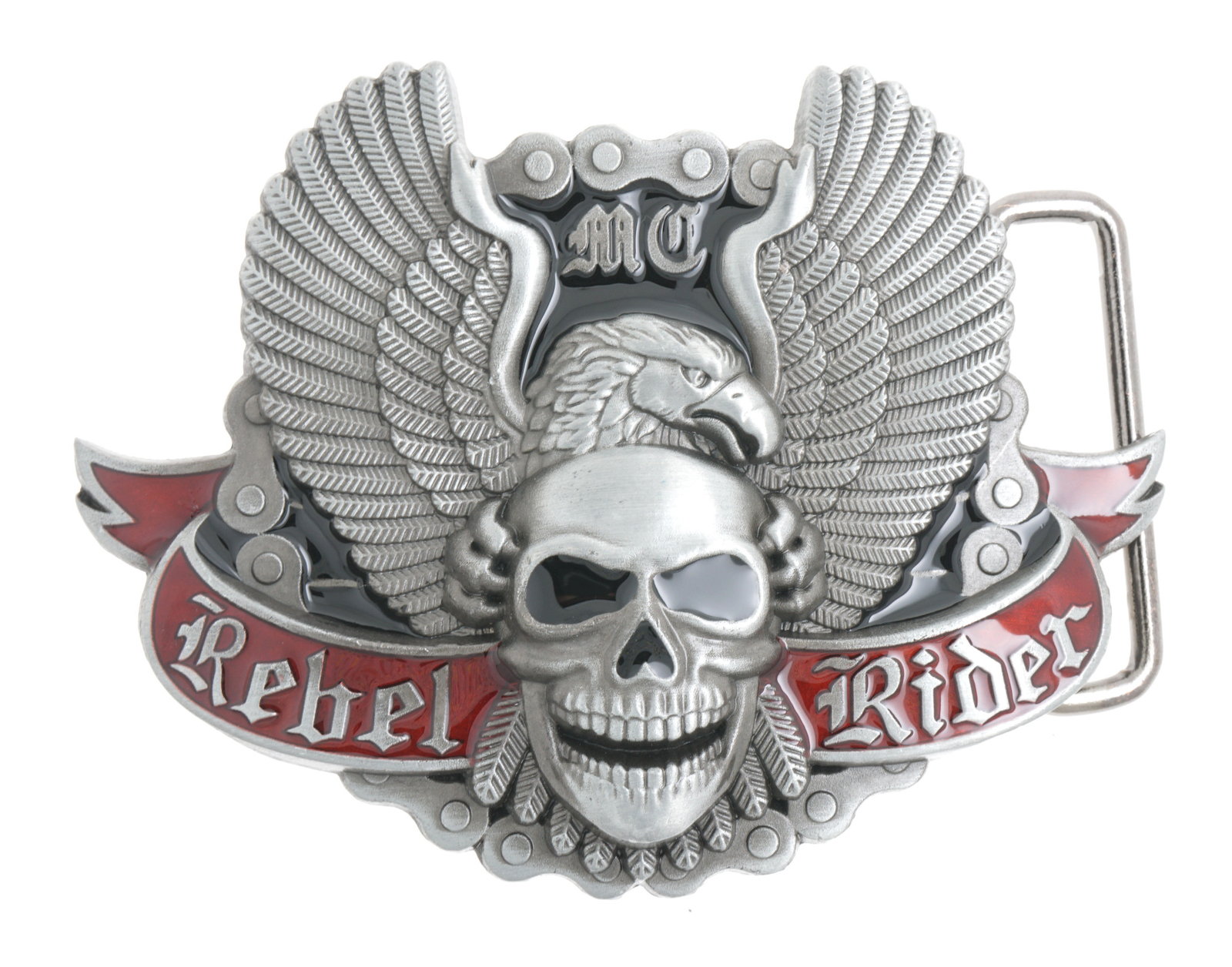 Rebel Rider Motorcycle Chain Eagle Skull Enamel Metal Belt Buckle