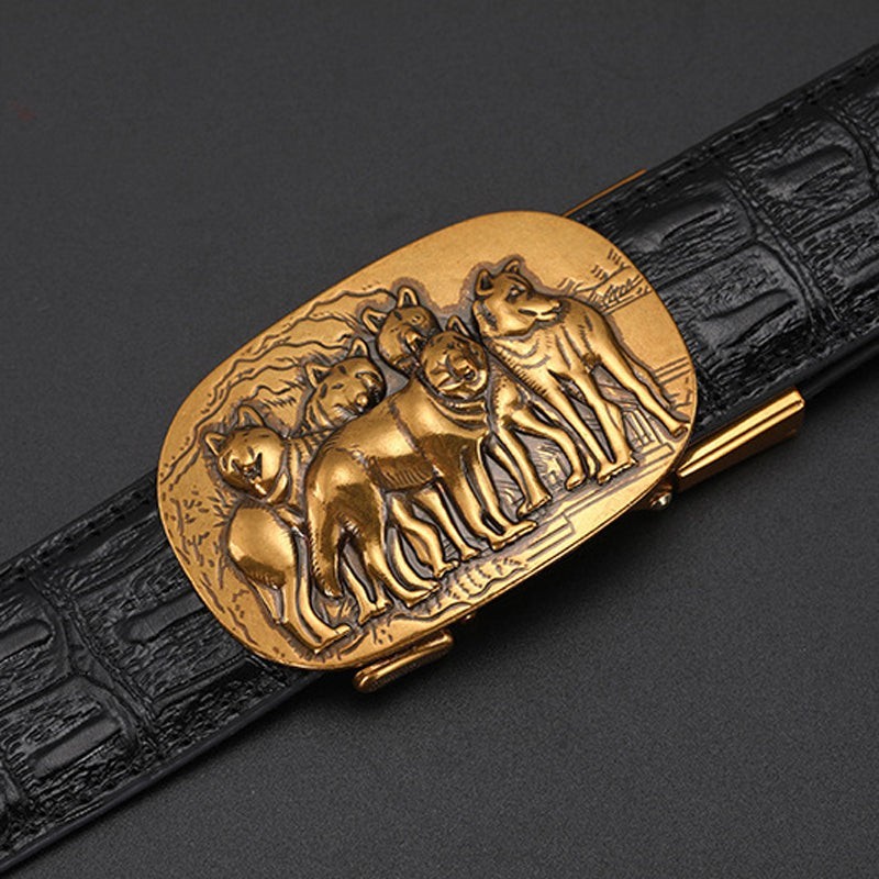 Men&rsquo;s Gold Tone Metal Animal Print Automatic Latch Belt Buckle 1.5in Rectangular