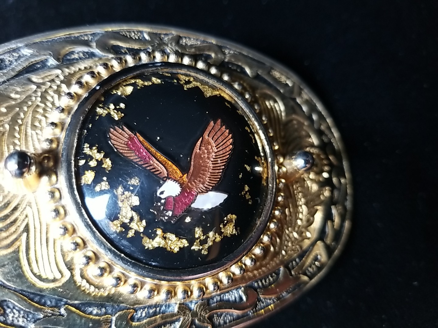 Eagle With Gold Flakes In Resin Oval Belt Western Buckle 2.5&Prime; X3.5&Prime;