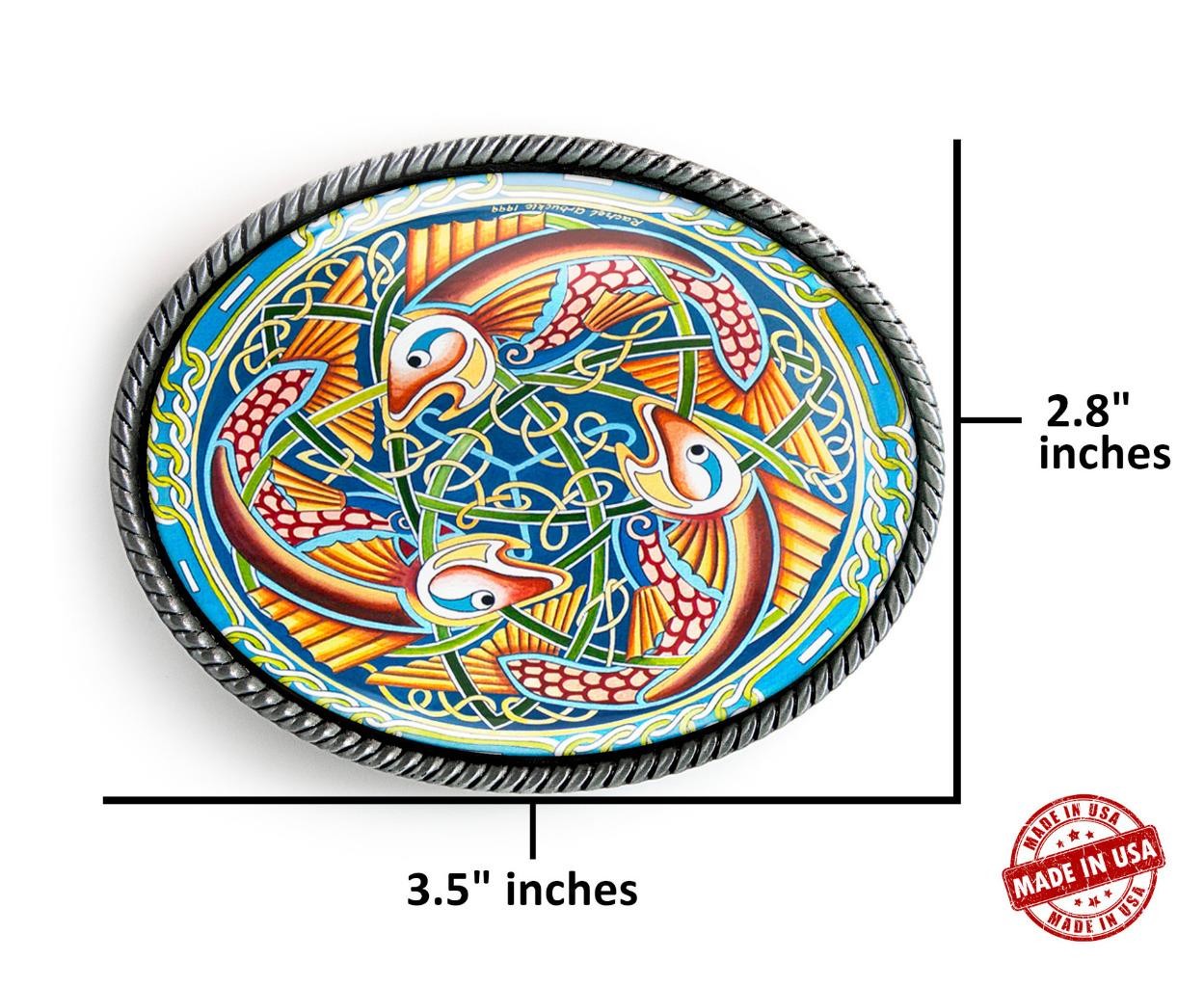 Ancient Celtic Fish Art Irish Knot Mandala Handmade Artisan Belt Buckle