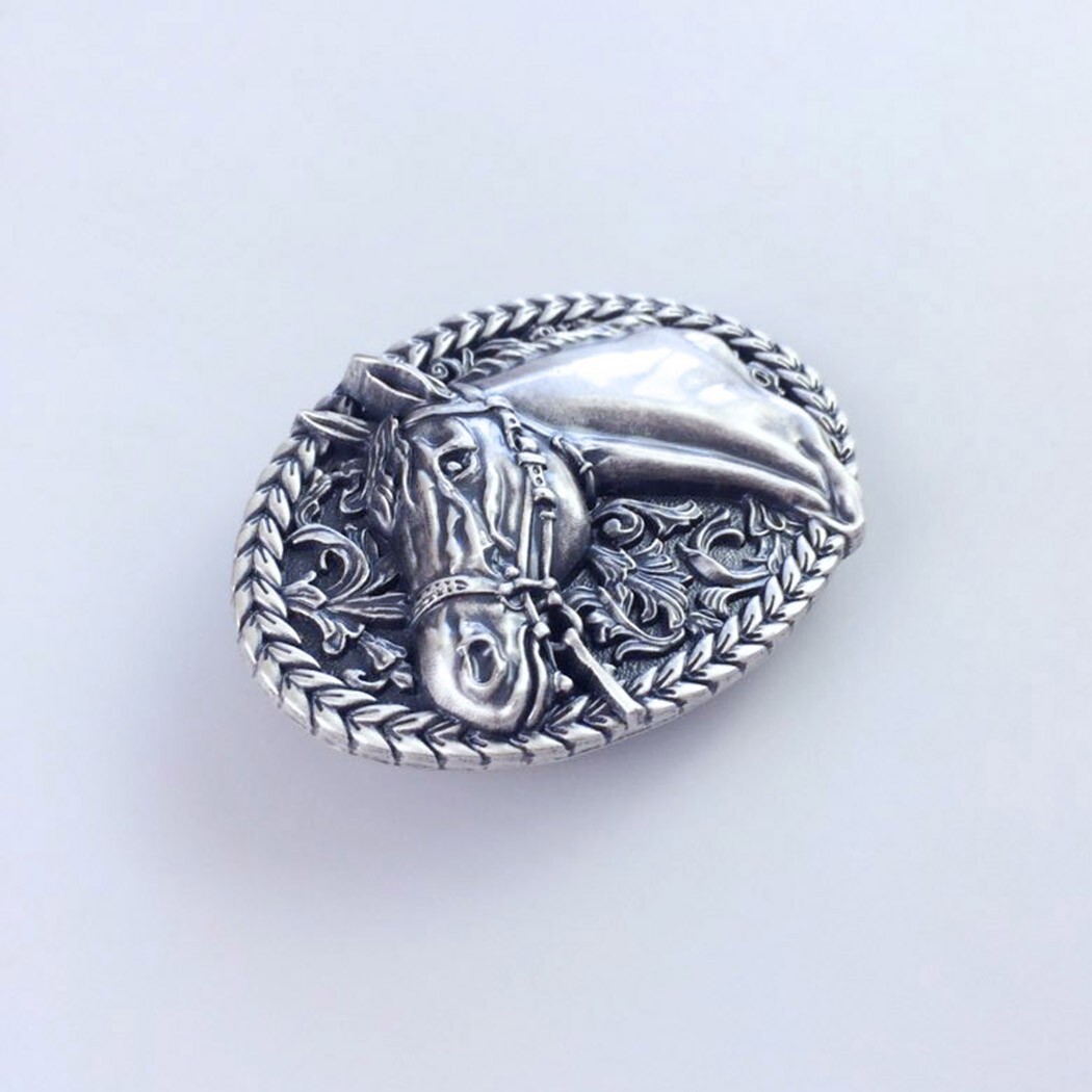 Vintage Silver Plated Horse Head Western Cowboy Belt Buckle Boucle de Ceinture