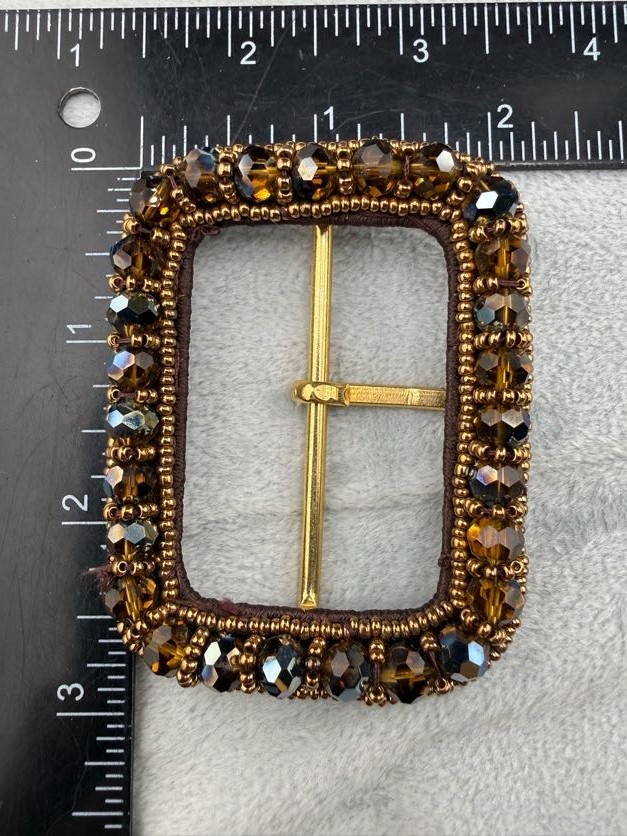 Vintage Womens Buckles Lot Of 3 Brown Black Rhinestone Faux Pearl